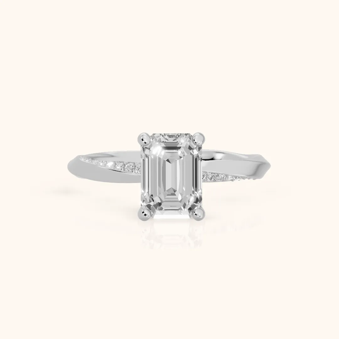 Elisabeth Twist Pavé Emerald Diamond Engagement Ring in White Gold — view 2