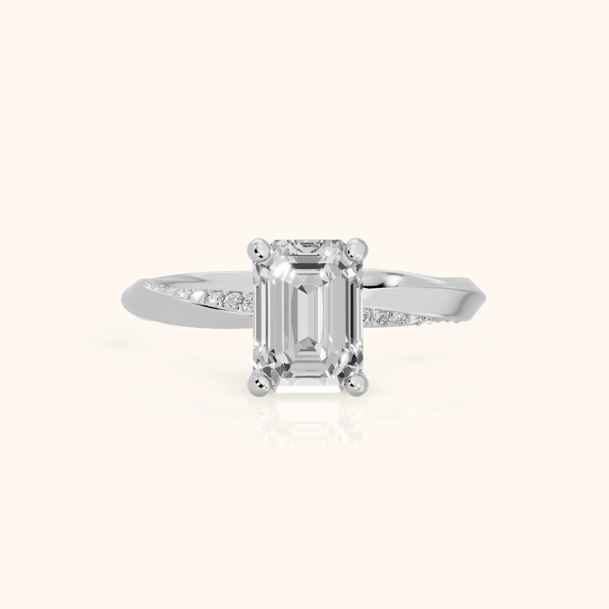 Elisabeth Twist Pavé Emerald Diamond Engagement Ring in White Gold — view 1