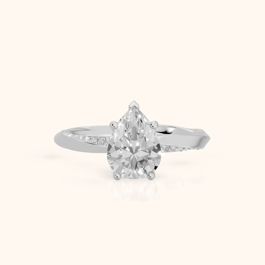 Elisabeth Twist Pavé Pear Diamond Engagement Ring in Silver — view 2