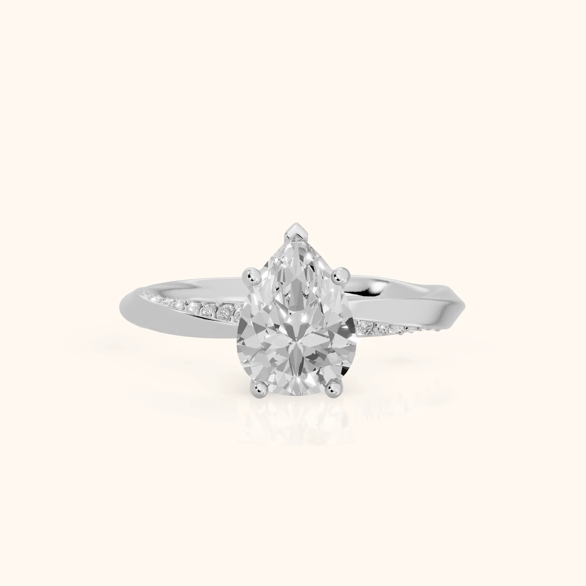 Elisabeth Twist Pavé Pear Diamond Engagement Ring in Silver — view 1
