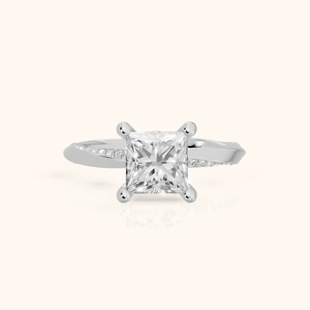 Elisabeth Twist Pavé Princess Diamond Engagement Ring in Platinum — view 2