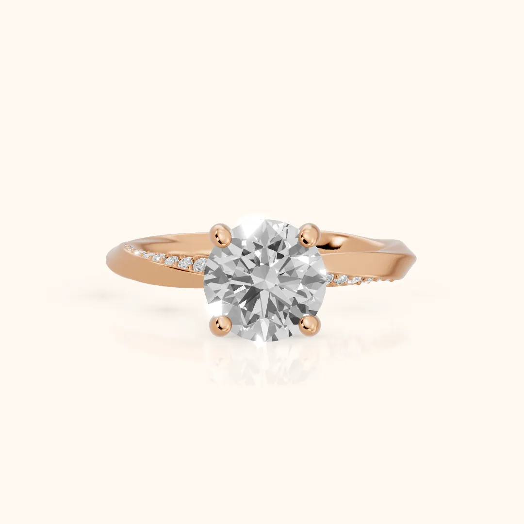Elisabeth Twist Pavé Round Diamond Engagement Ring in Rose Gold — view 2