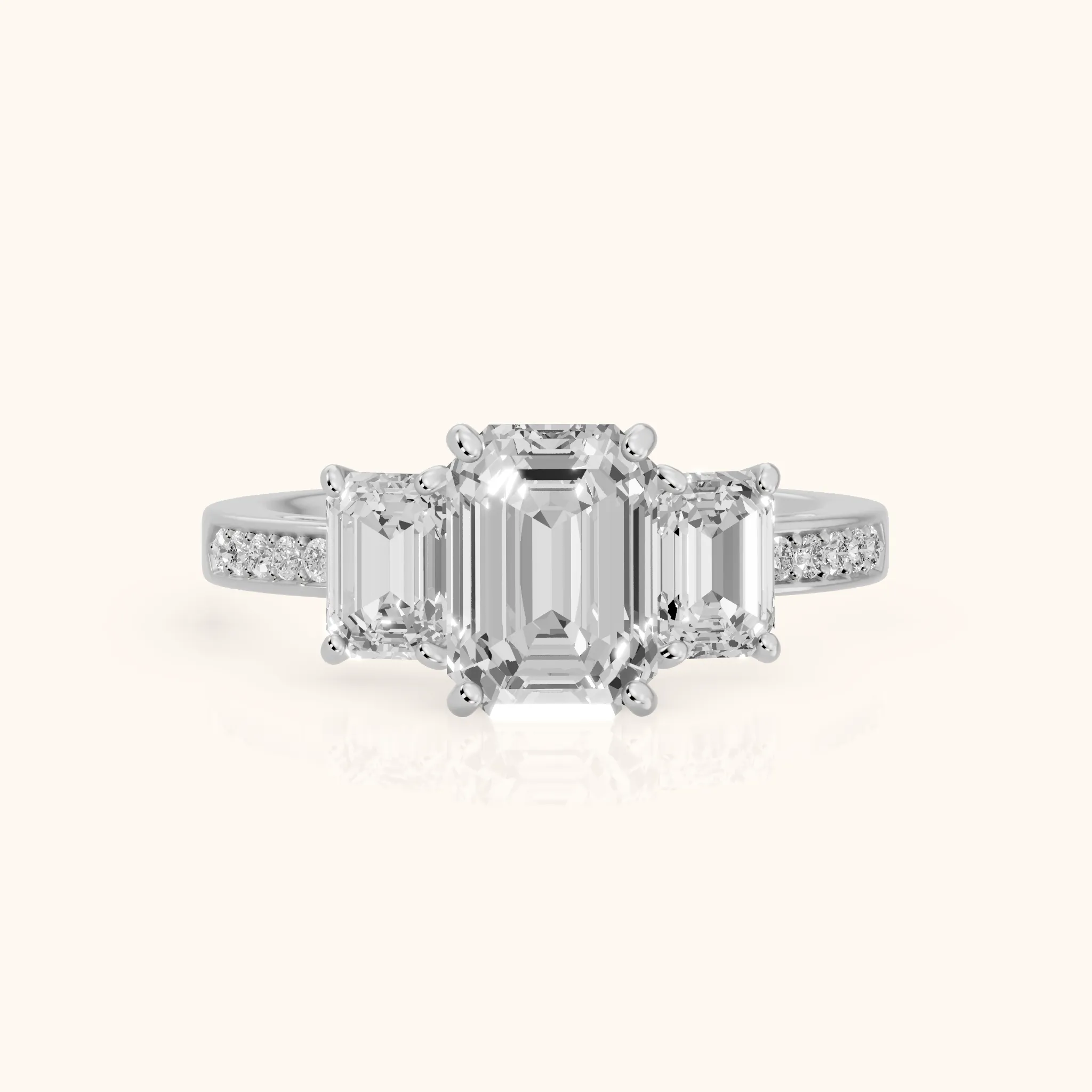 Ariana Three-Stone Pavé Emerald Diamond Engagement Ring in Silver — view 1