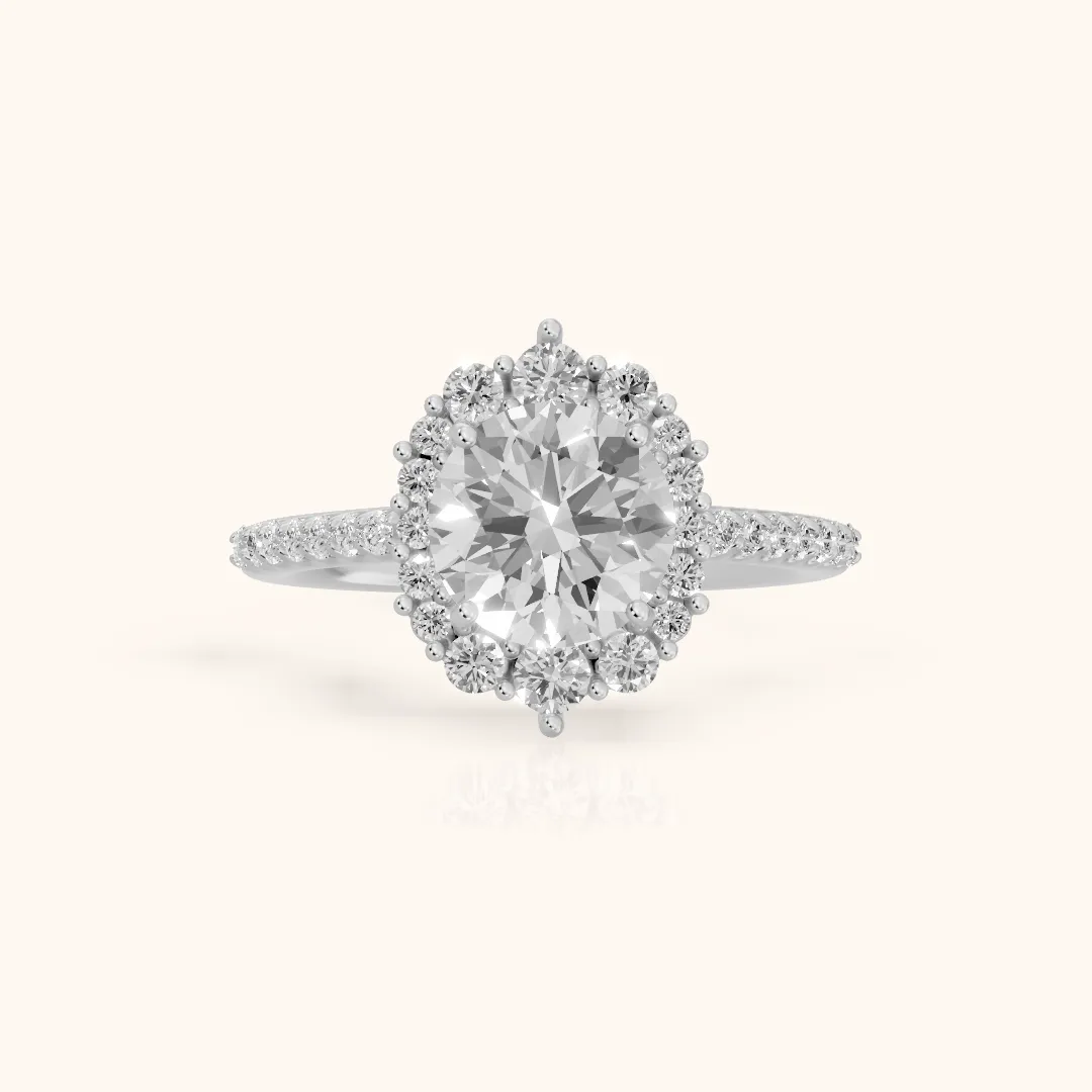 Rowena Graduated Halo Round Diamond Engagement Ring in Platinum — view 2