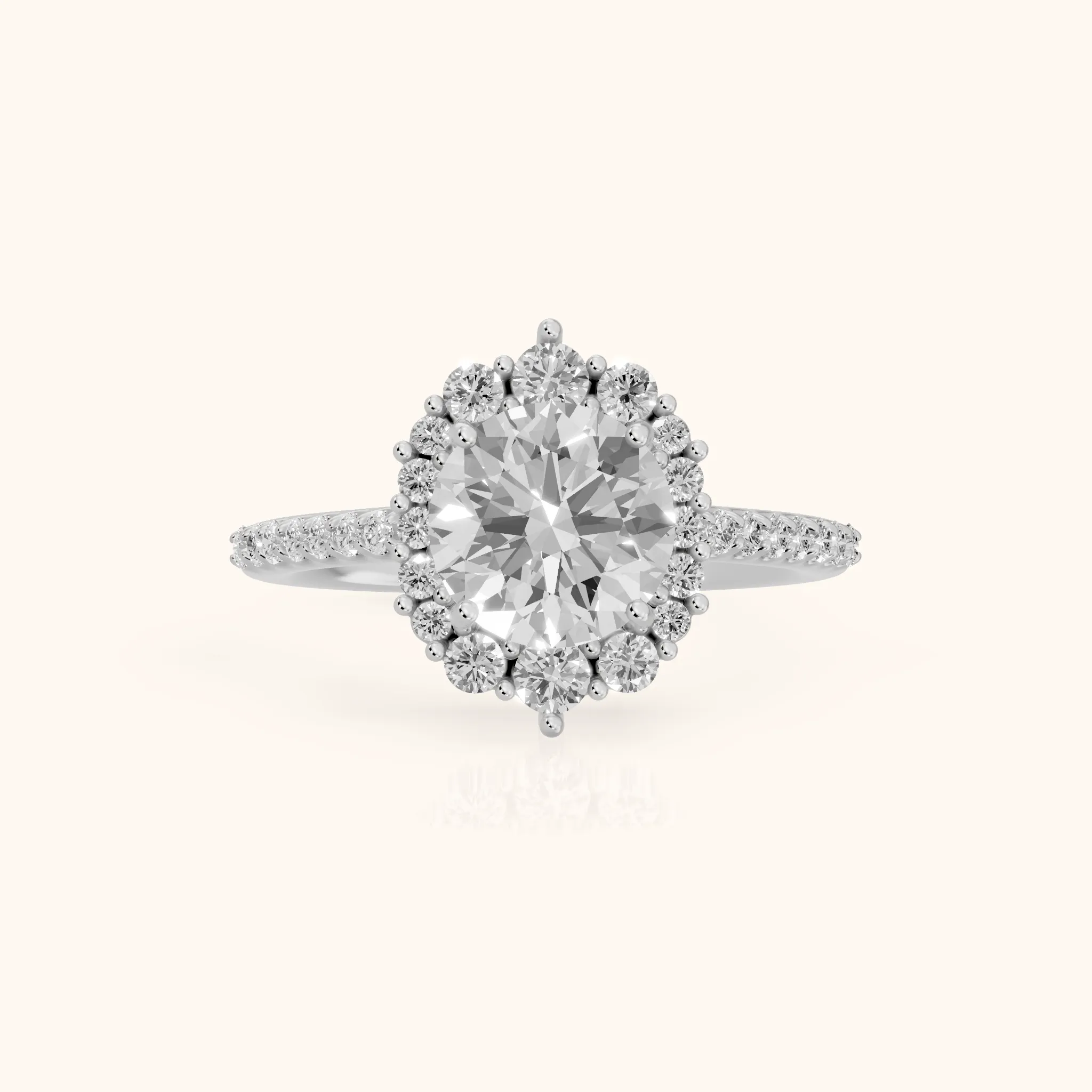 Rowena Graduated Halo Round Diamond Engagement Ring in Platinum — view 1