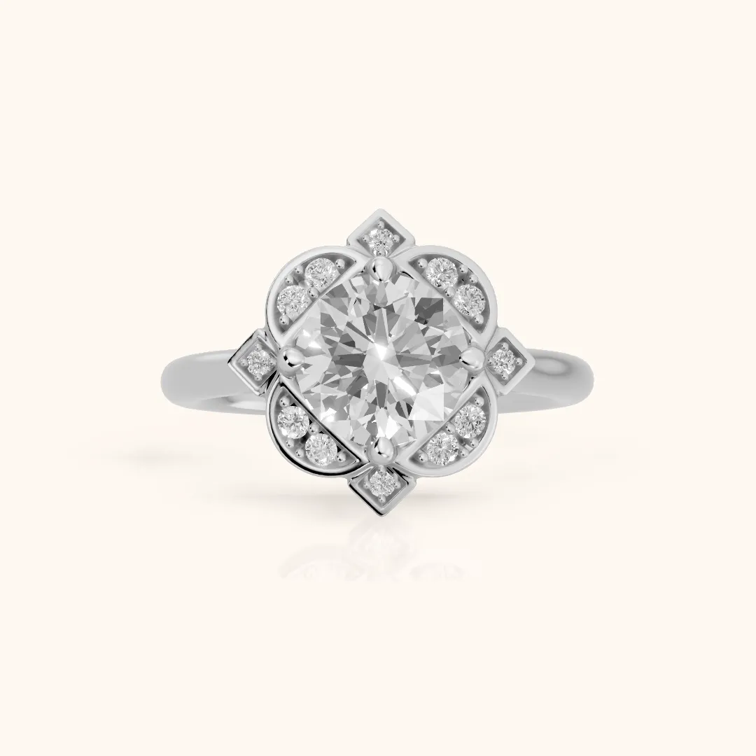 Gwyneth Vintage Floral Round Diamond Engagement Ring in Platinum — view 2