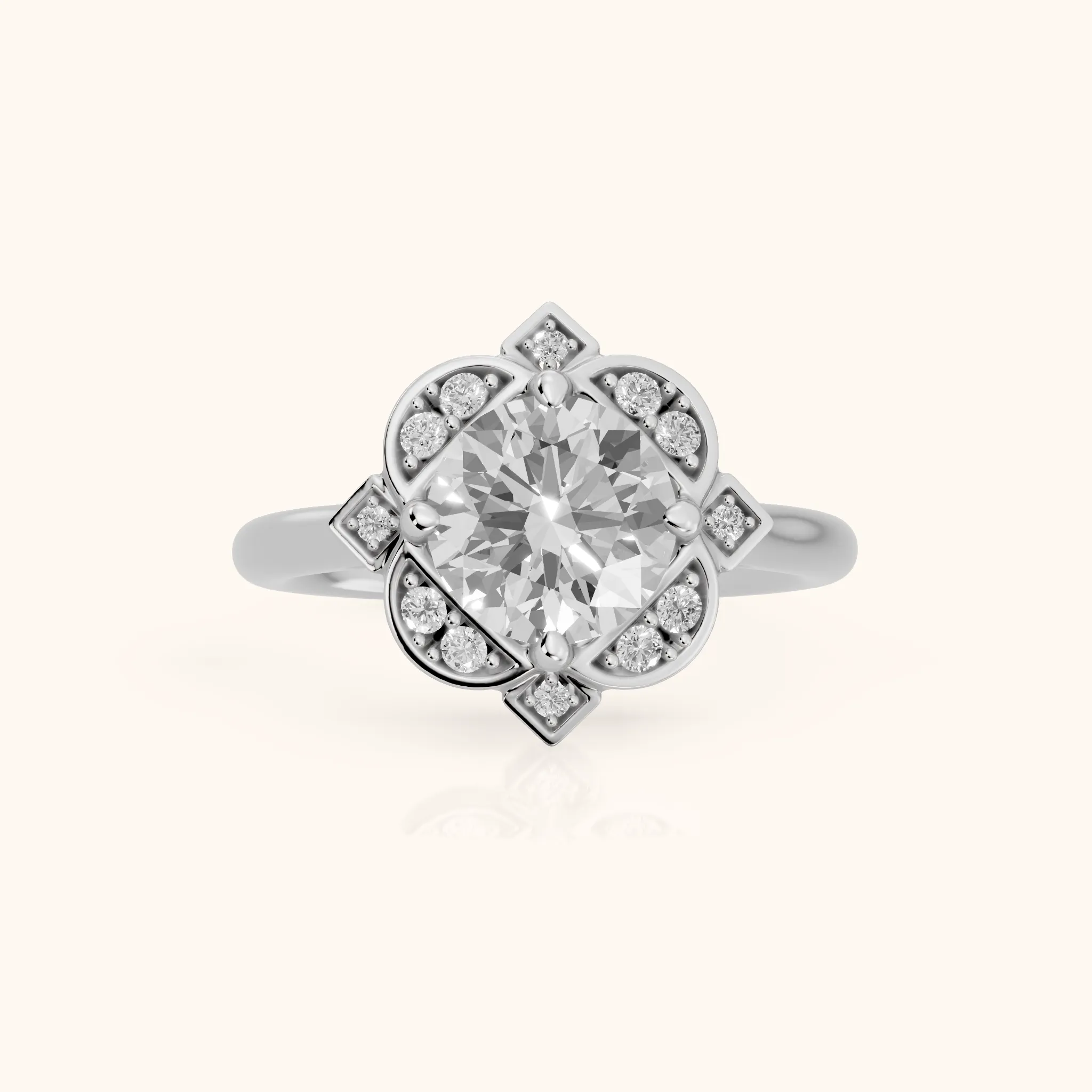 Gwyneth Vintage Floral Round Diamond Engagement Ring in Platinum — view 1