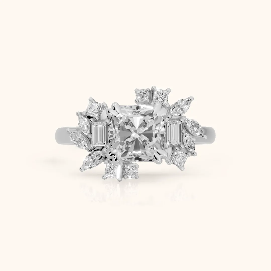 Eliana Starburst Cluster Cushion Diamond Engagement Ring in White Gold — view 2