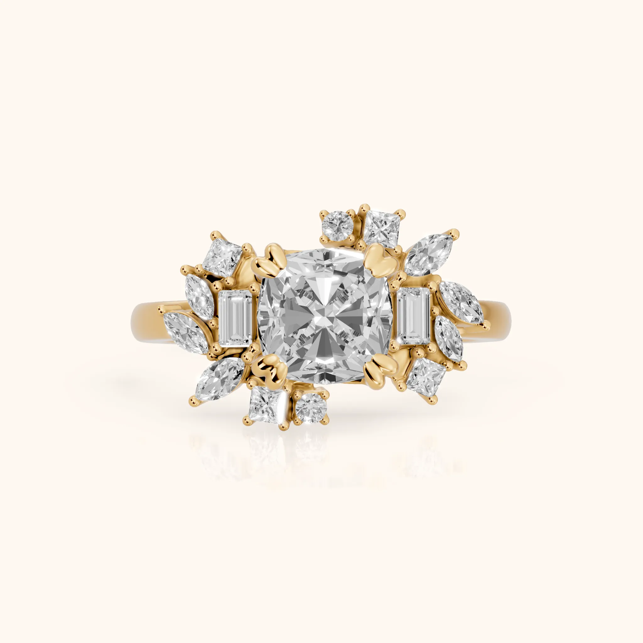 Eliana Starburst Cluster Cushion Diamond Engagement Ring in Yellow Gold — view 1