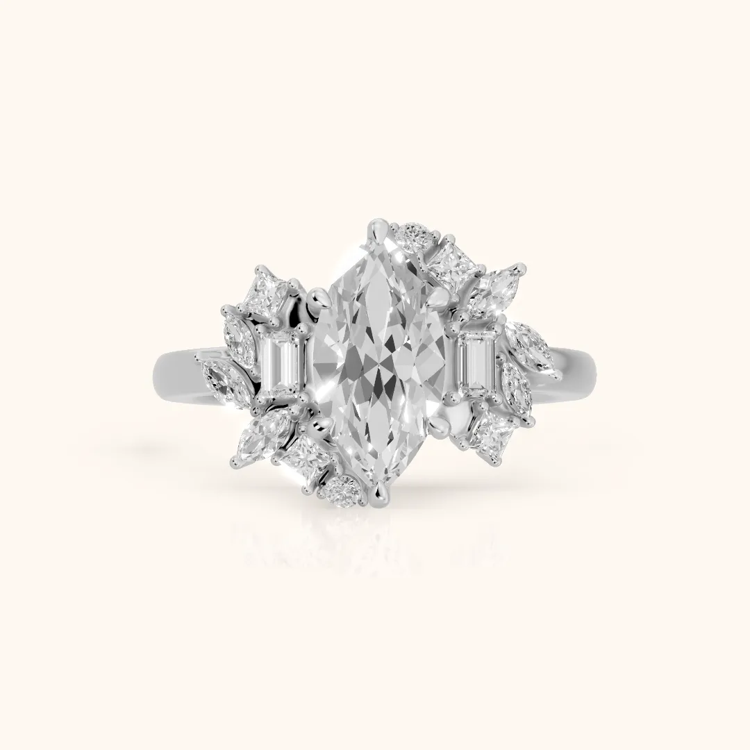 Eliana Starburst Cluster Marquise Diamond Engagement Ring in Silver — view 2