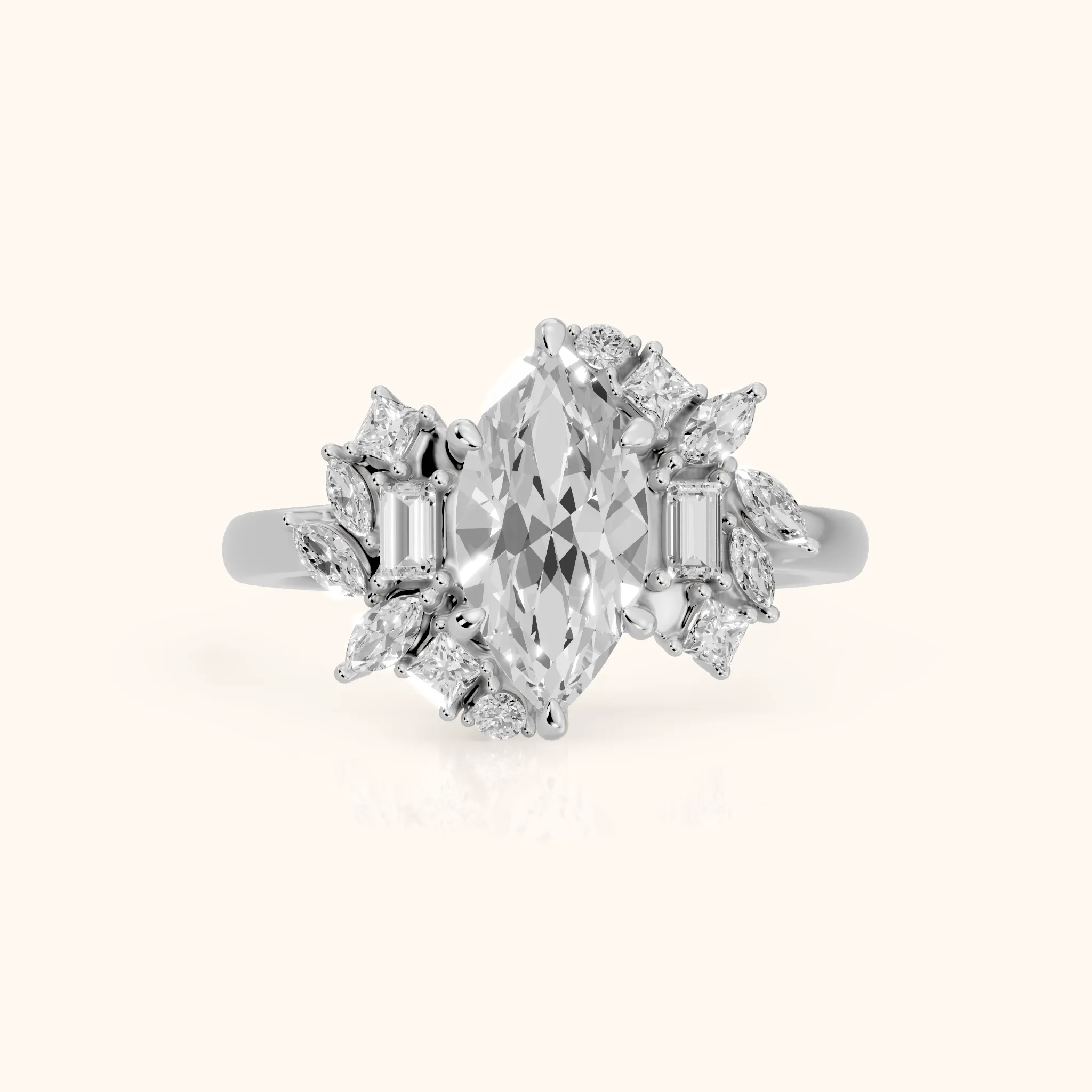 Eliana Starburst Cluster Marquise Diamond Engagement Ring in Silver — view 1