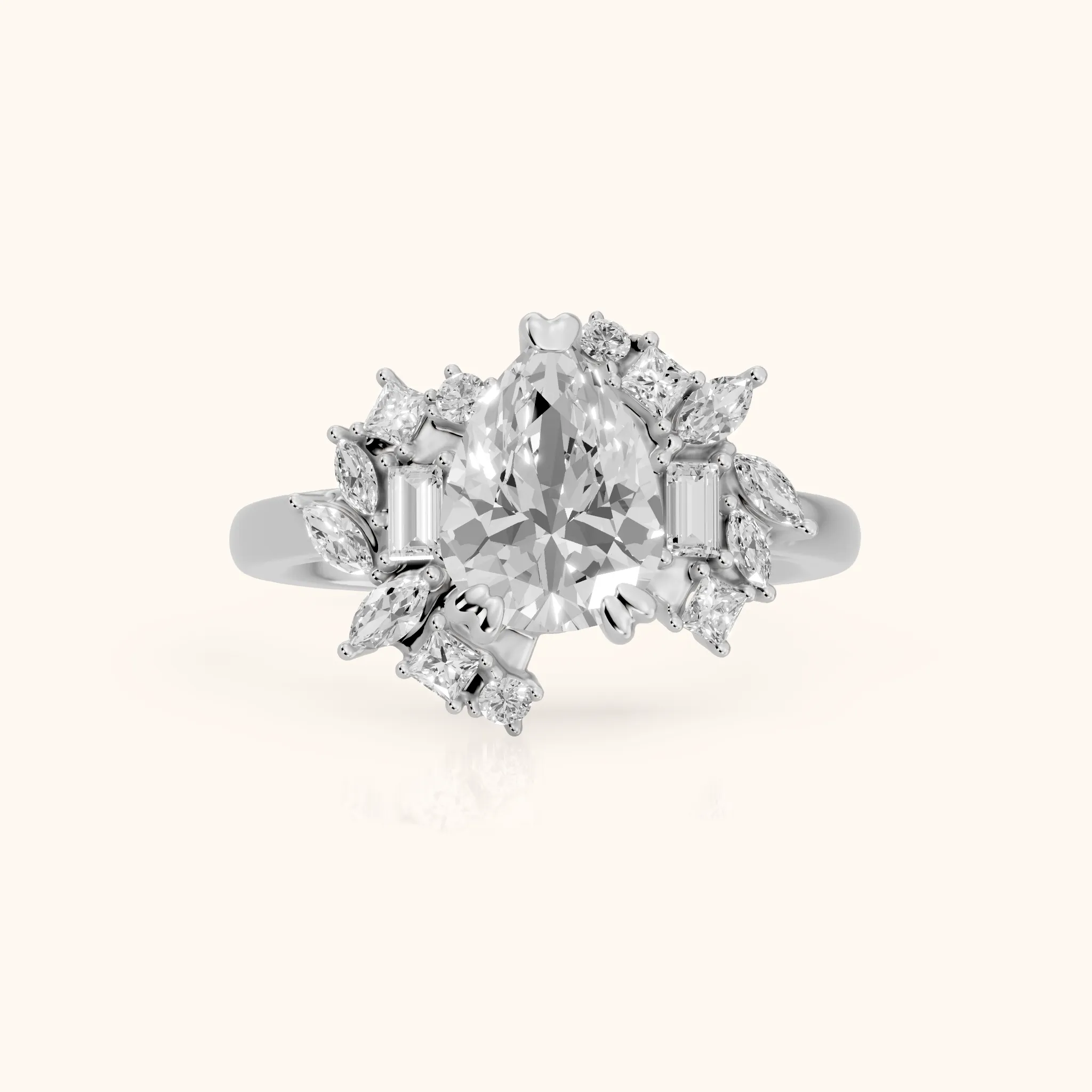 Eliana Starburst Cluster Pear Diamond Engagement Ring in Silver — view 1
