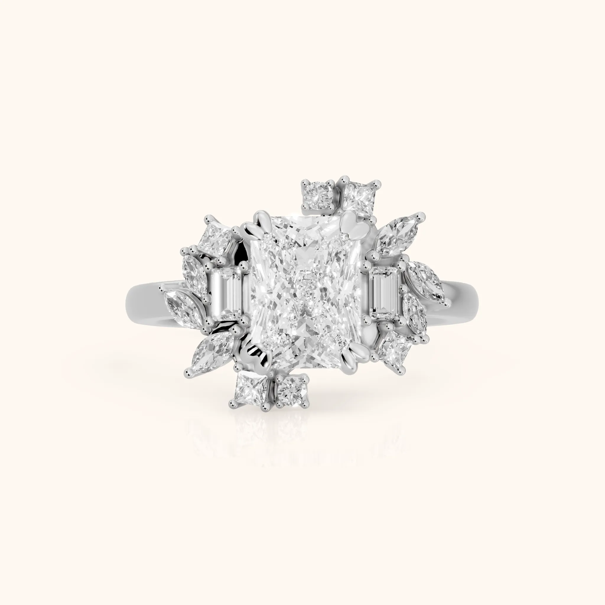Eliana Starburst Cluster Radiant Diamond Engagement Ring in Silver — view 1