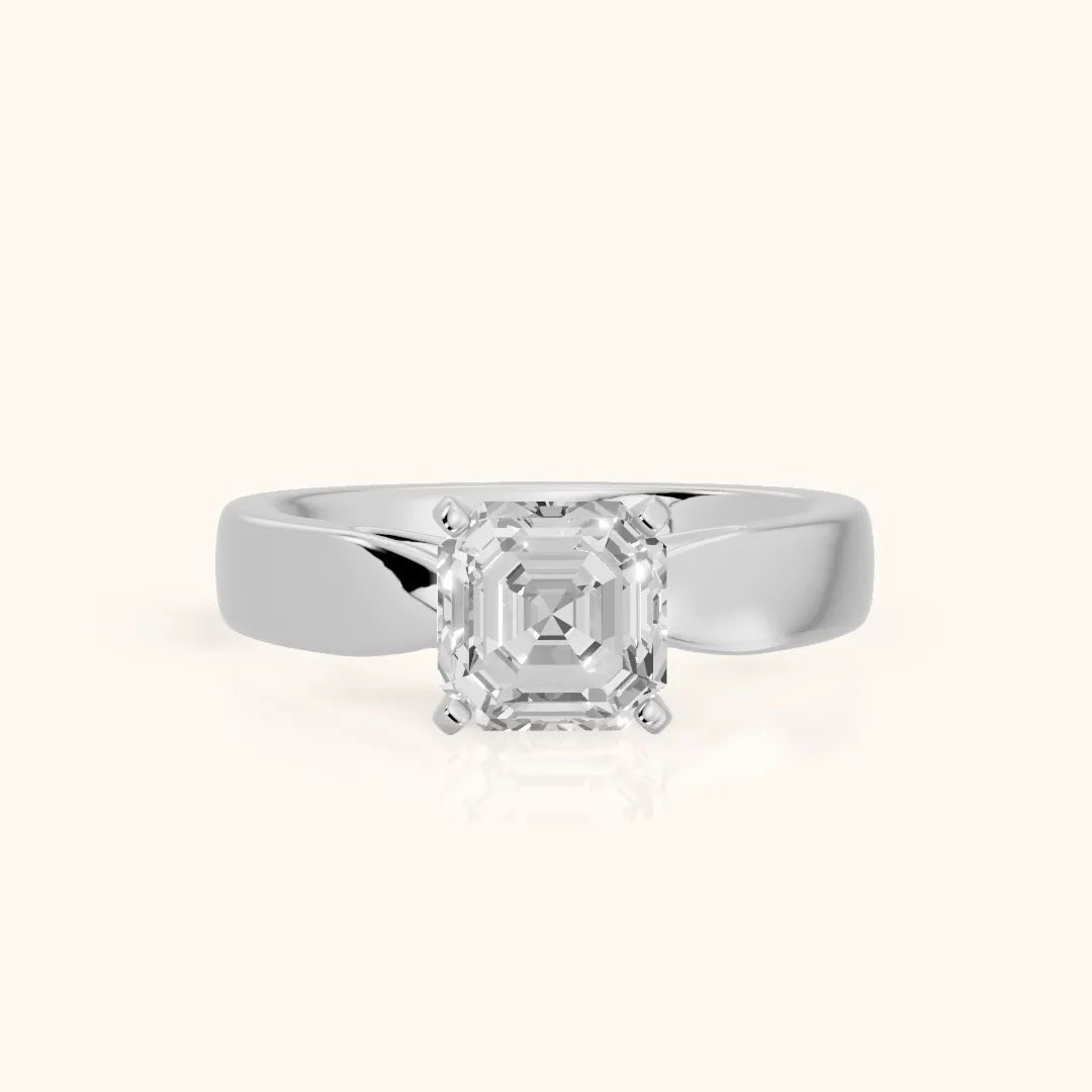 Amalia Wide Band Cathedral Asscher Diamond Engagement Ring in White Gold — view 2