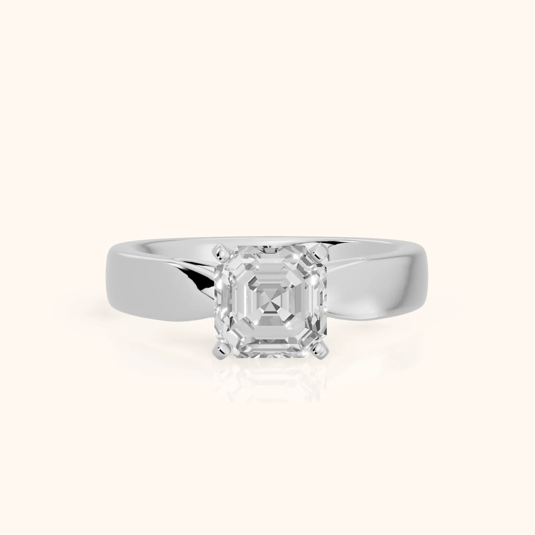 Amalia Wide Band Cathedral Asscher Diamond Engagement Ring in White Gold — view 1