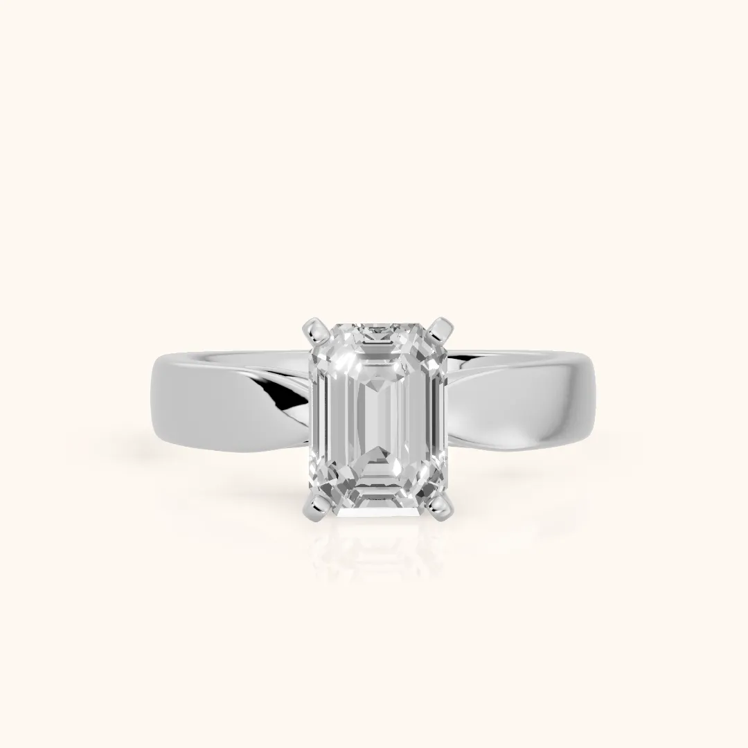 Amalia Wide Band Cathedral Emerald Diamond Engagement Ring in Platinum — view 2