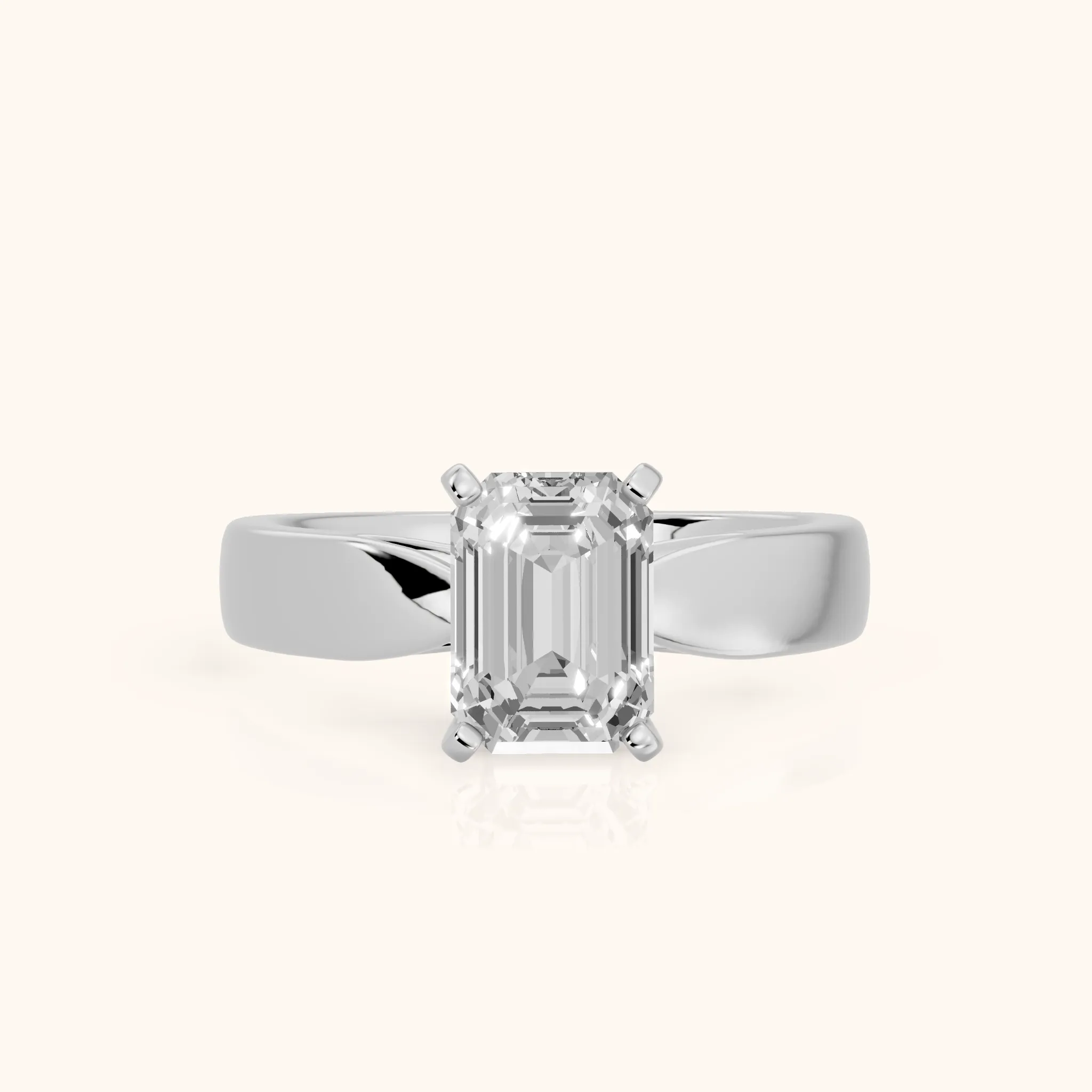 Amalia Wide Band Cathedral Emerald Diamond Engagement Ring in Platinum — view 1