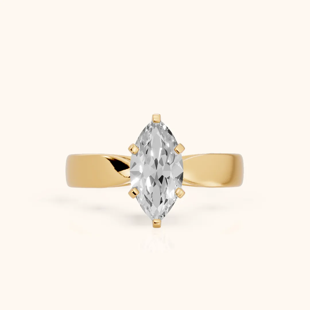 Amalia Wide Band Cathedral Marquise Diamond Engagement Ring in Yellow Gold — view 2