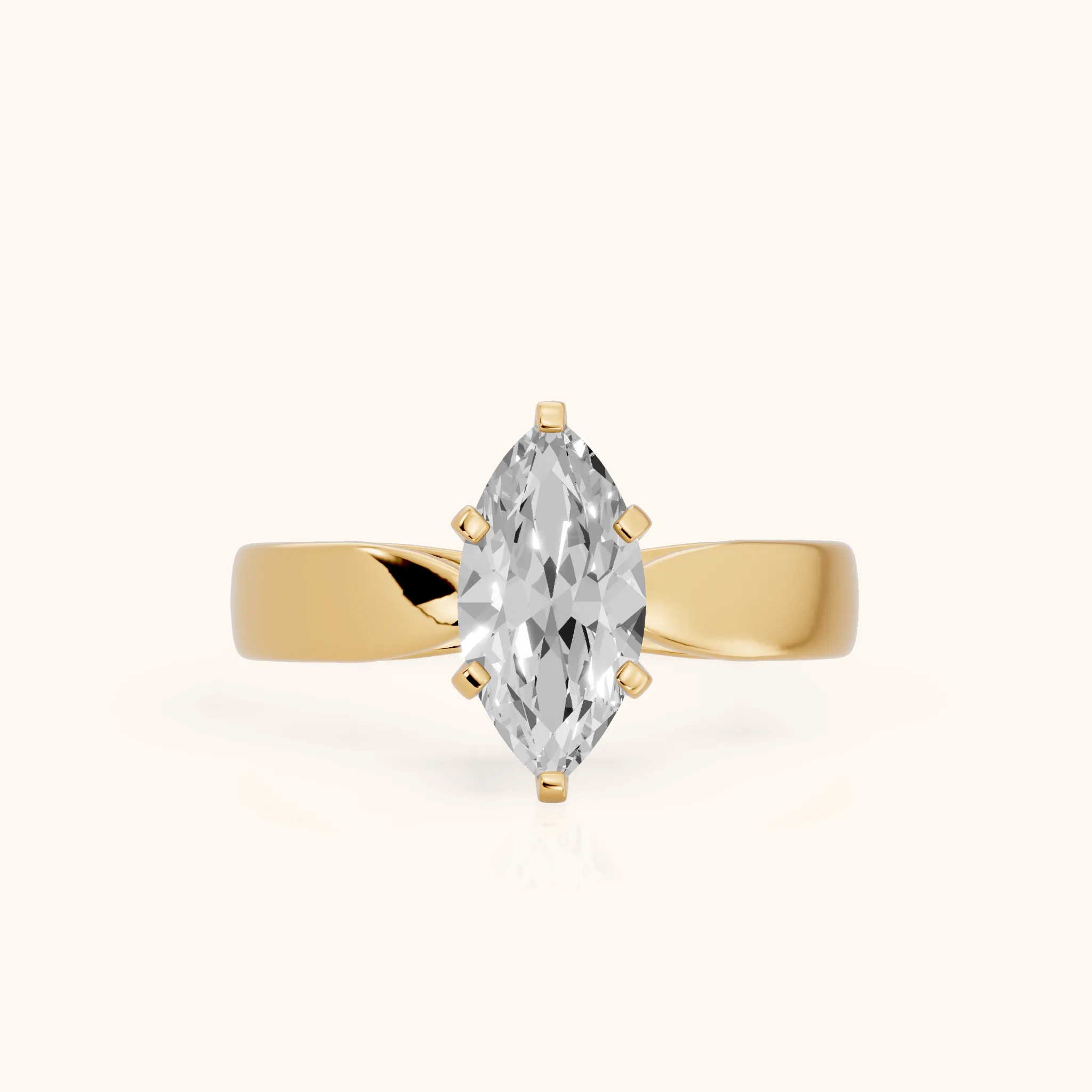 Amalia Wide Band Cathedral Marquise Diamond Engagement Ring in Yellow Gold — view 1