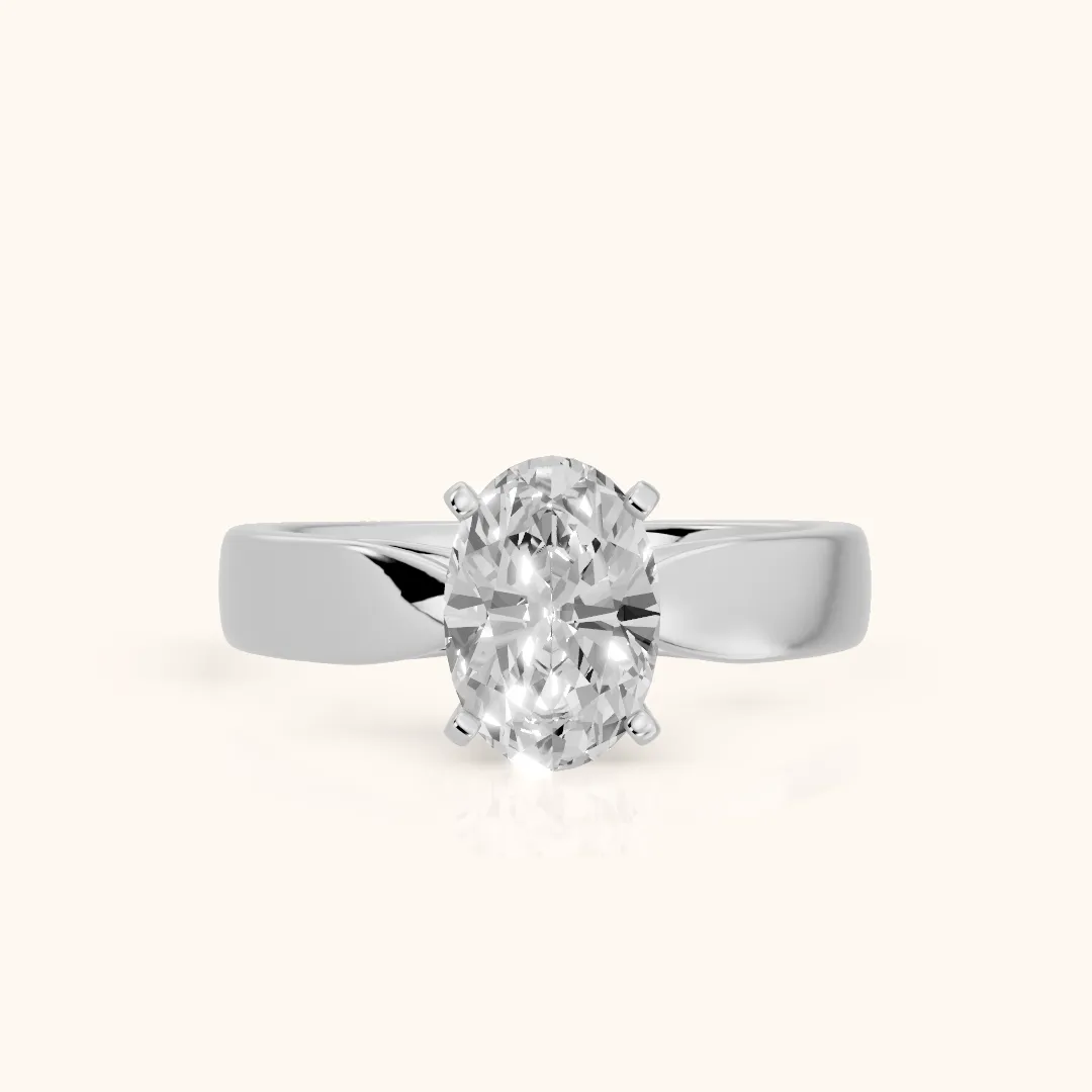 Amalia Wide Band Cathedral Oval Diamond Engagement Ring in Silver — view 2