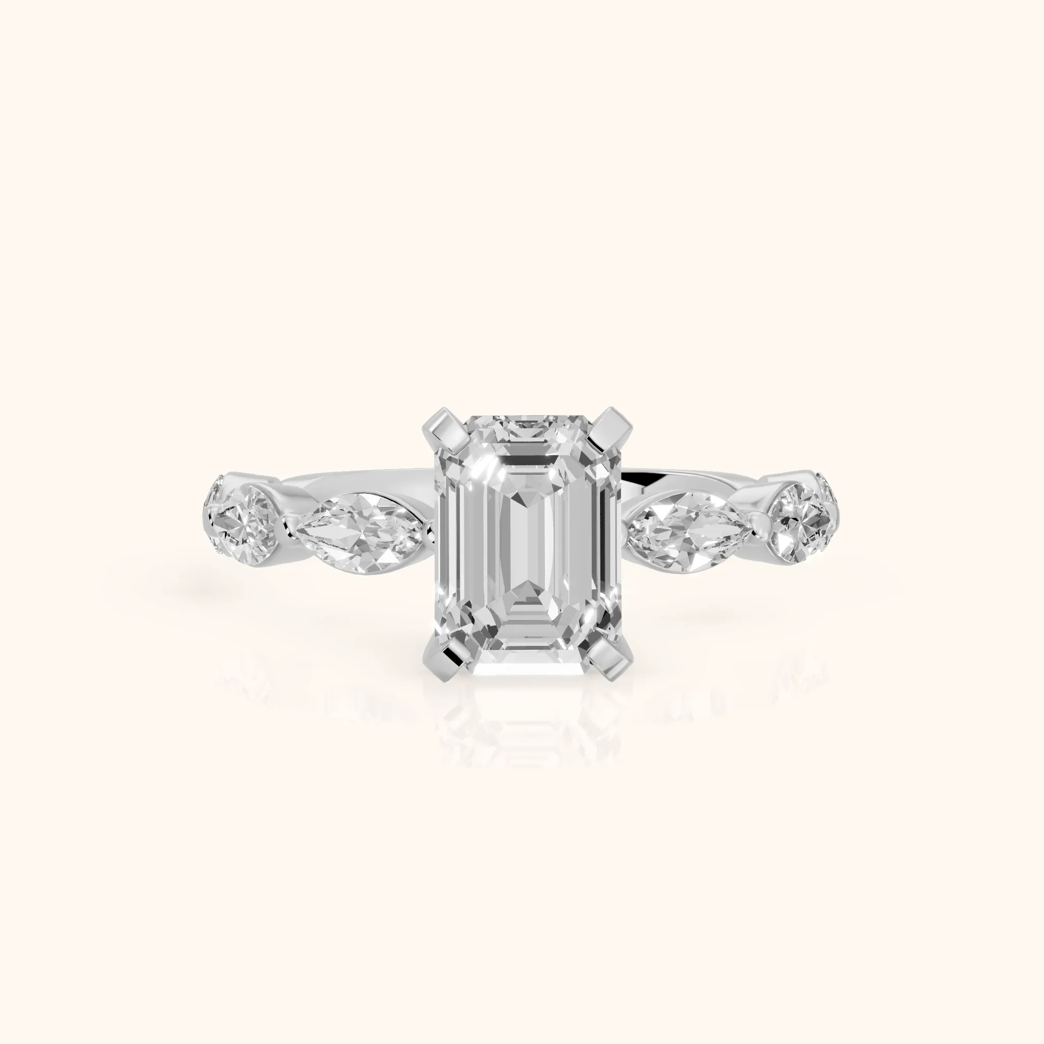 Lina Marquise-Side Bezel Emerald Diamond Engagement Ring in Silver — view 1