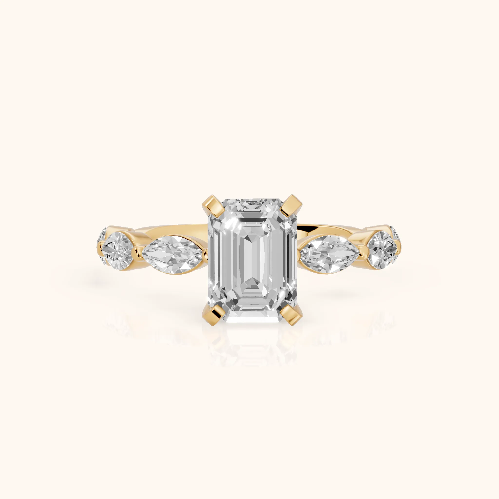 Lina Marquise-Side Bezel Emerald Diamond Engagement Ring in Yellow Gold — view 1