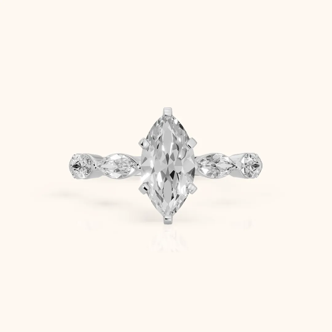 Lina Marquise-Side Bezel Marquise Diamond Engagement Ring in Silver — view 2