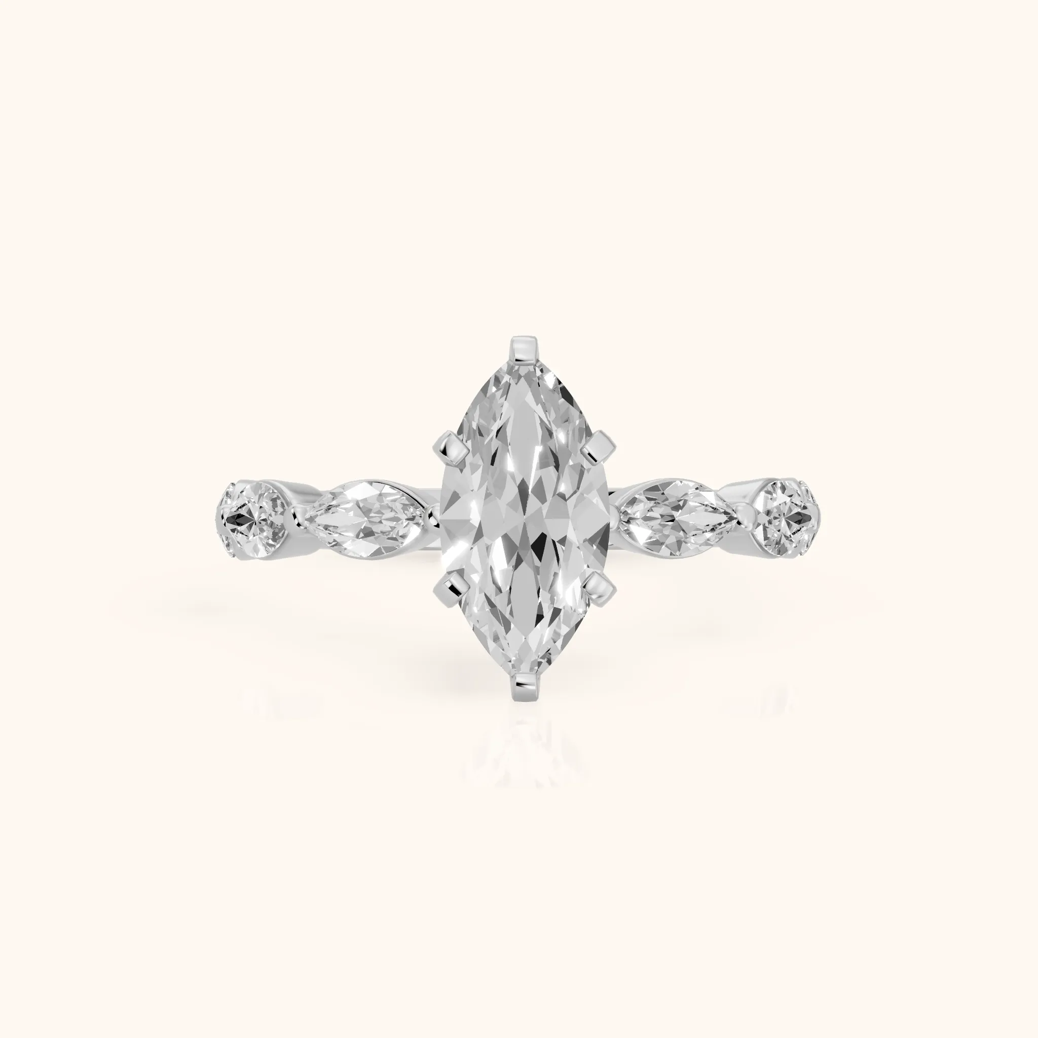 Lina Marquise-Side Bezel Marquise Diamond Engagement Ring in Silver — view 1