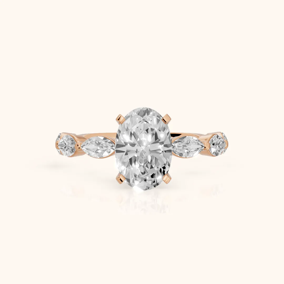Lina Marquise-Side Bezel Oval Diamond Engagement Ring in Rose Gold — view 2