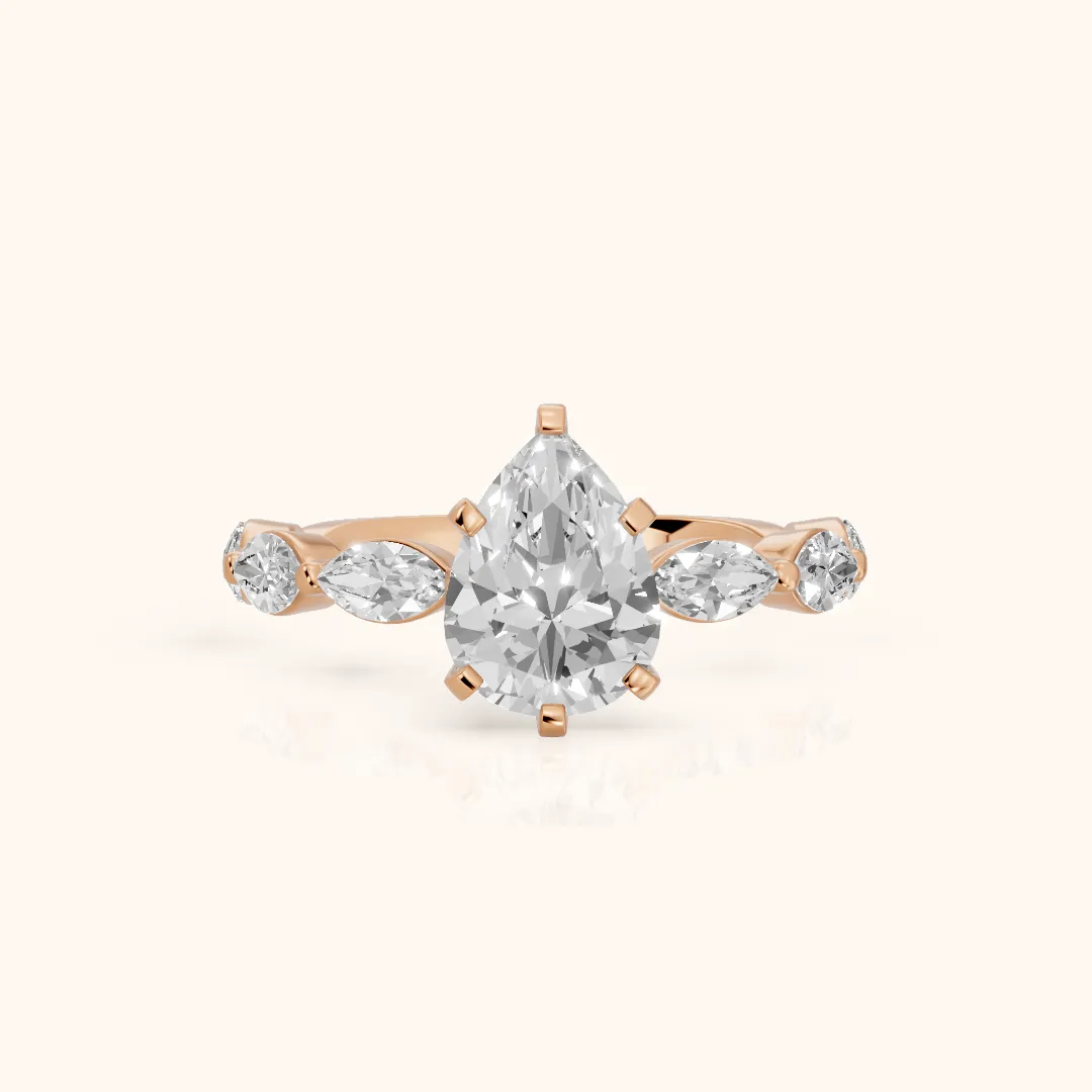 Lina Marquise-Side Bezel Pear Diamond Engagement Ring in Rose Gold — view 2