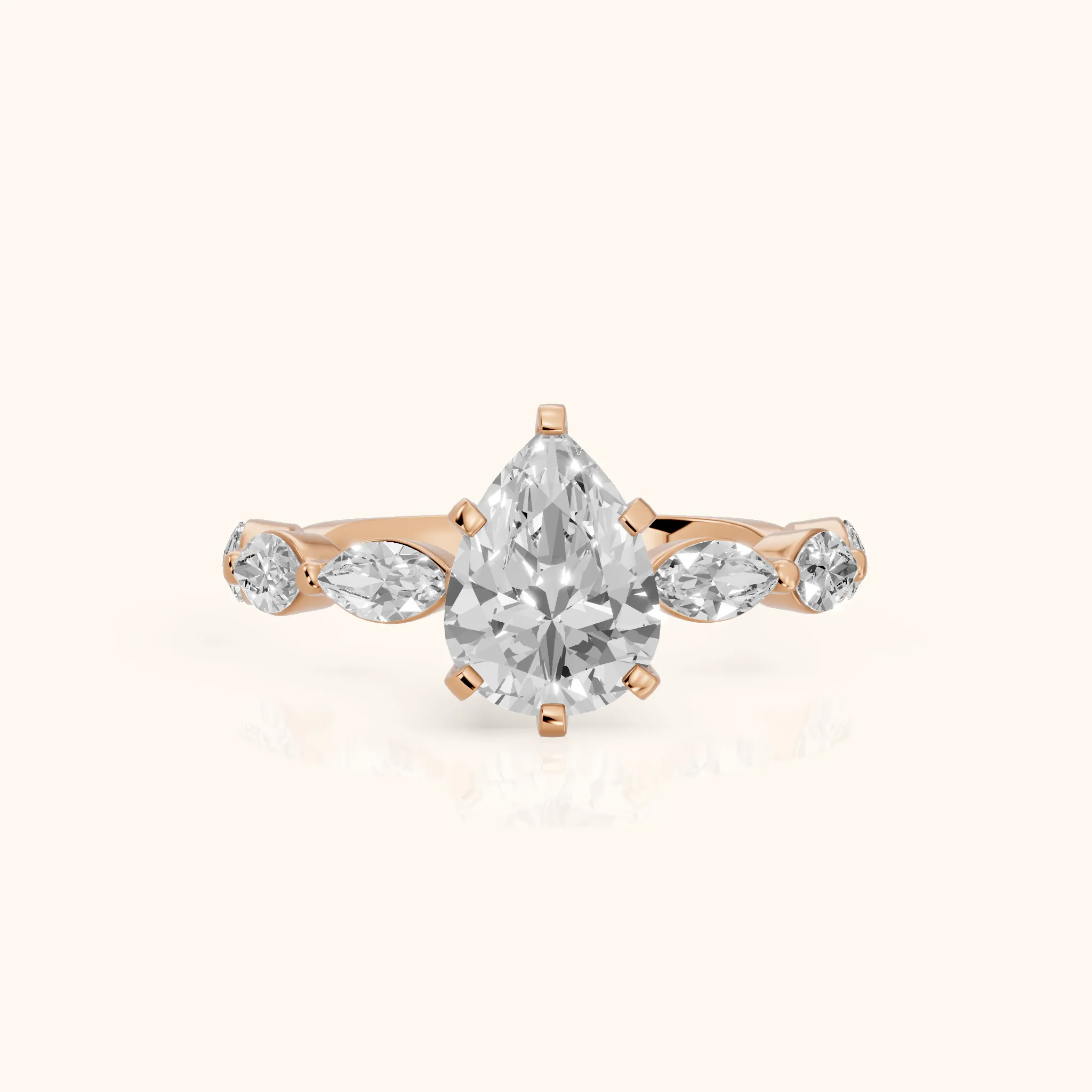 Lina Marquise-Side Bezel Pear Diamond Engagement Ring in Rose Gold — view 1