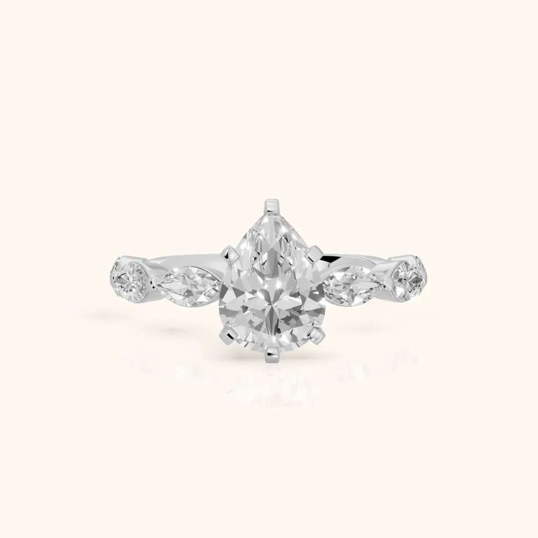Lina Marquise-Side Bezel Pear Diamond Engagement Ring in Platinum — view 2