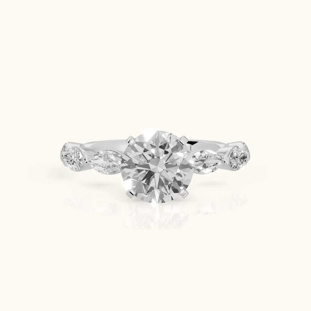 Lina Marquise-Side Bezel Round Diamond Engagement Ring in Silver — view 2