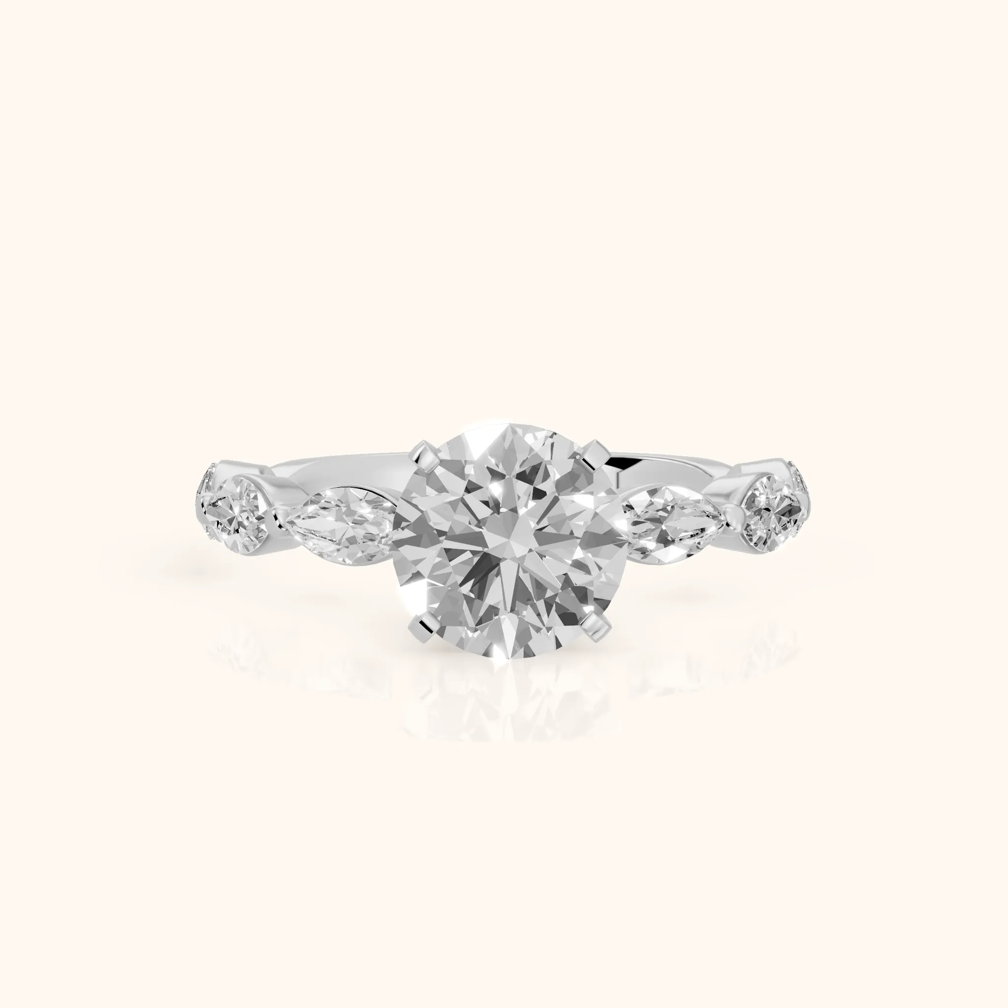 Lina Marquise-Side Bezel Round Diamond Engagement Ring in Silver — view 1