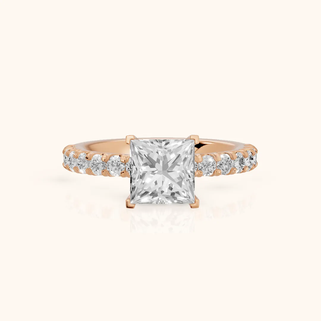 Luisa Pavé Princess Diamond Engagement Ring in Rose Gold — view 2