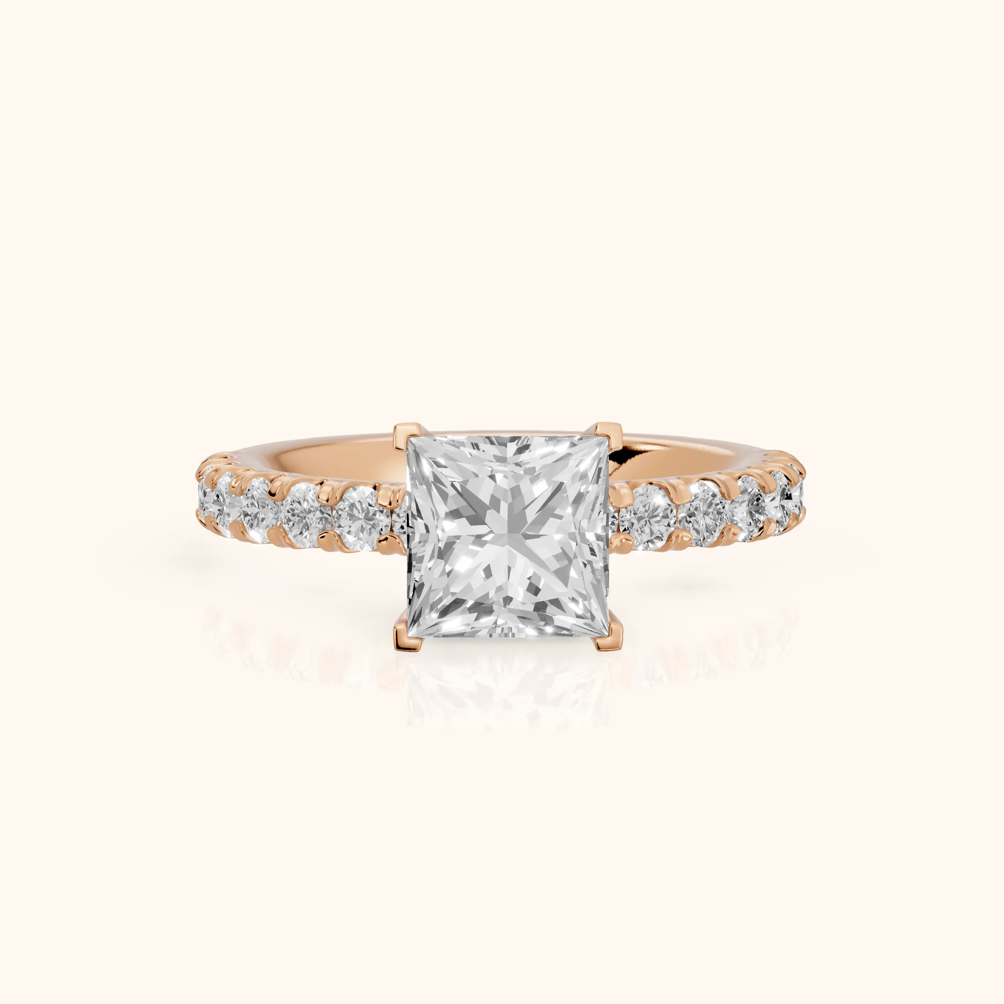 Luisa Pavé Princess Diamond Engagement Ring in Rose Gold — view 1