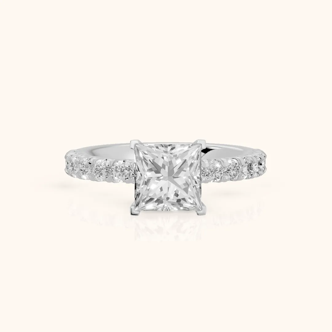 Luisa Pavé Princess Diamond Engagement Ring in White Gold — view 2