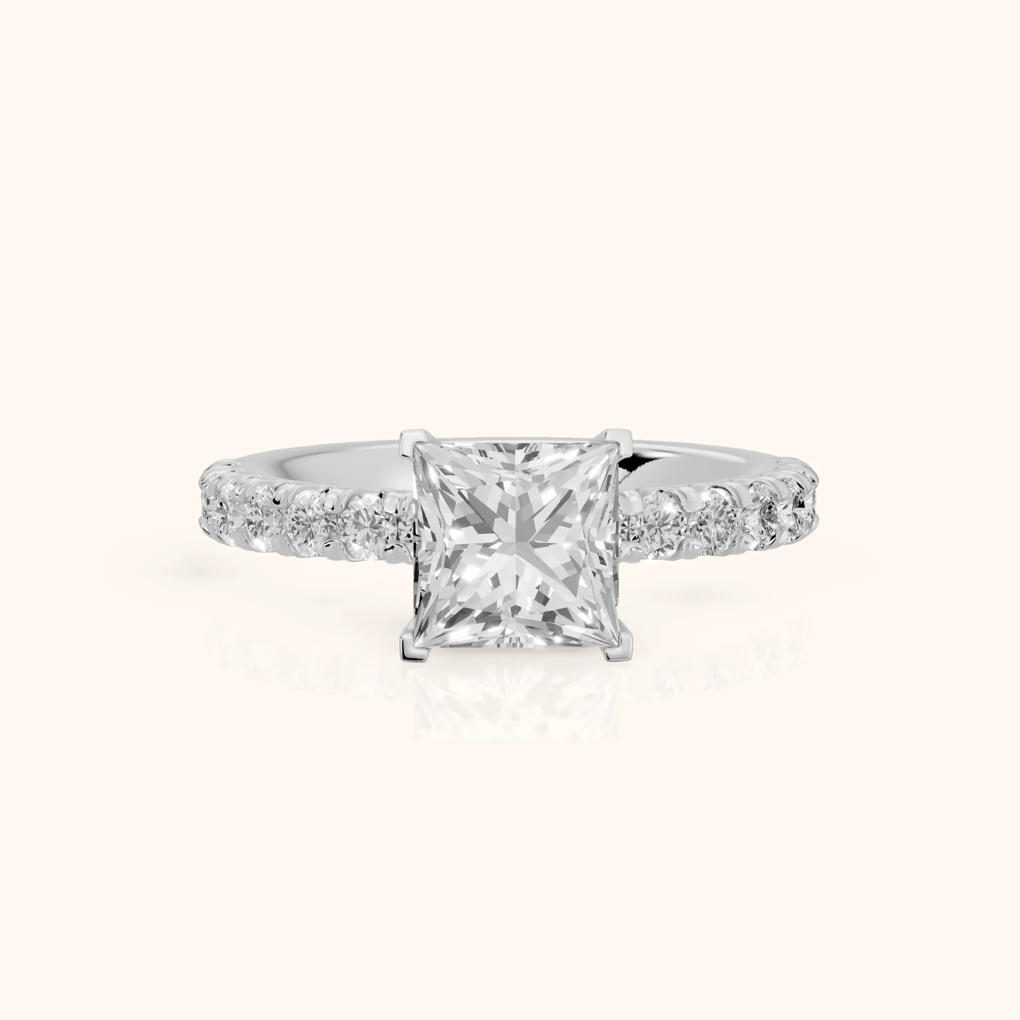 Luisa Pavé Princess Diamond Engagement Ring in White Gold — view 1