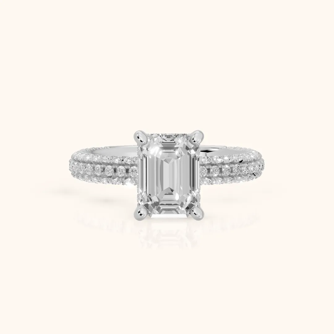Mira Hidden Halo Micropavé Emerald Diamond Engagement Ring in White Gold — view 2