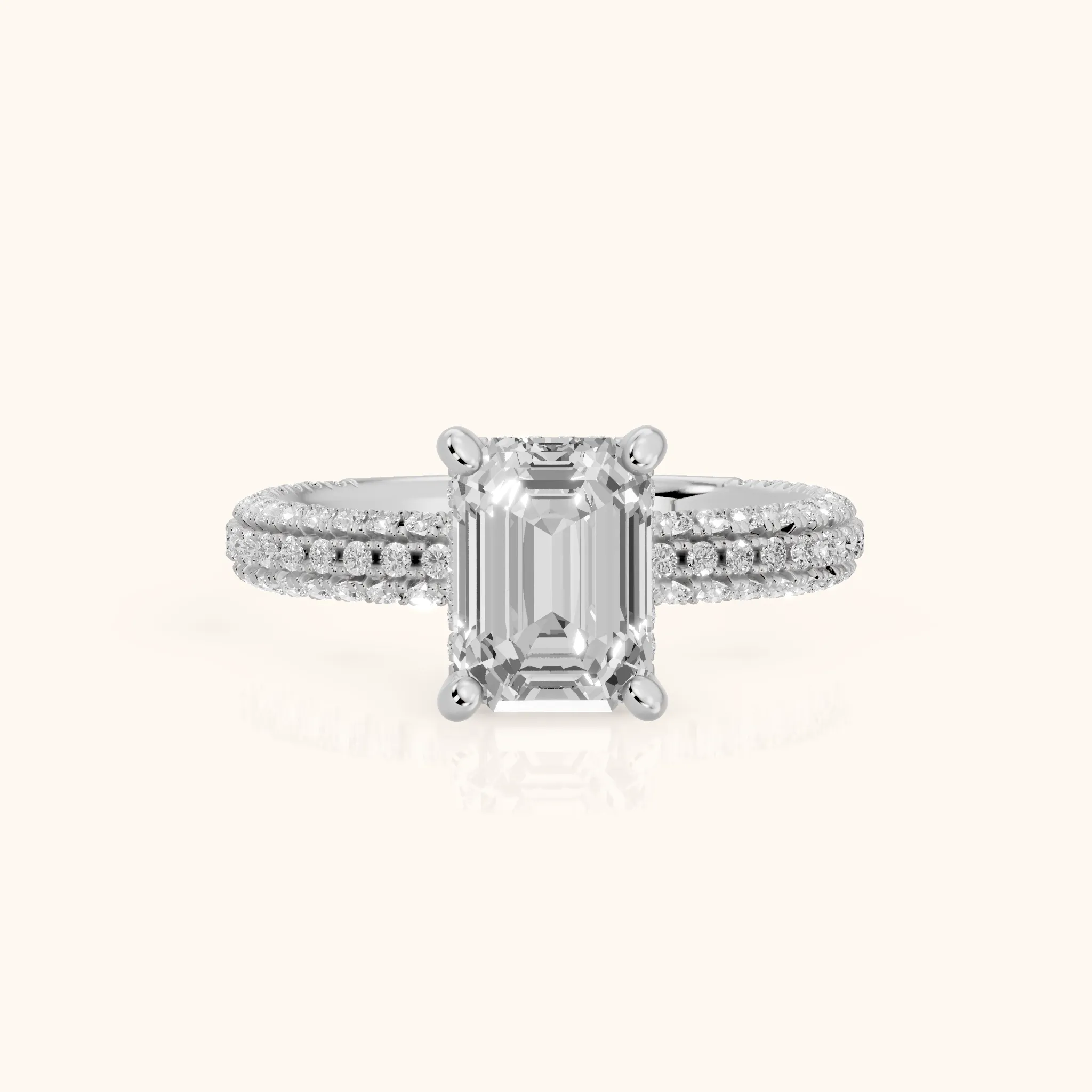 Mira Hidden Halo Micropavé Emerald Diamond Engagement Ring in White Gold — view 1