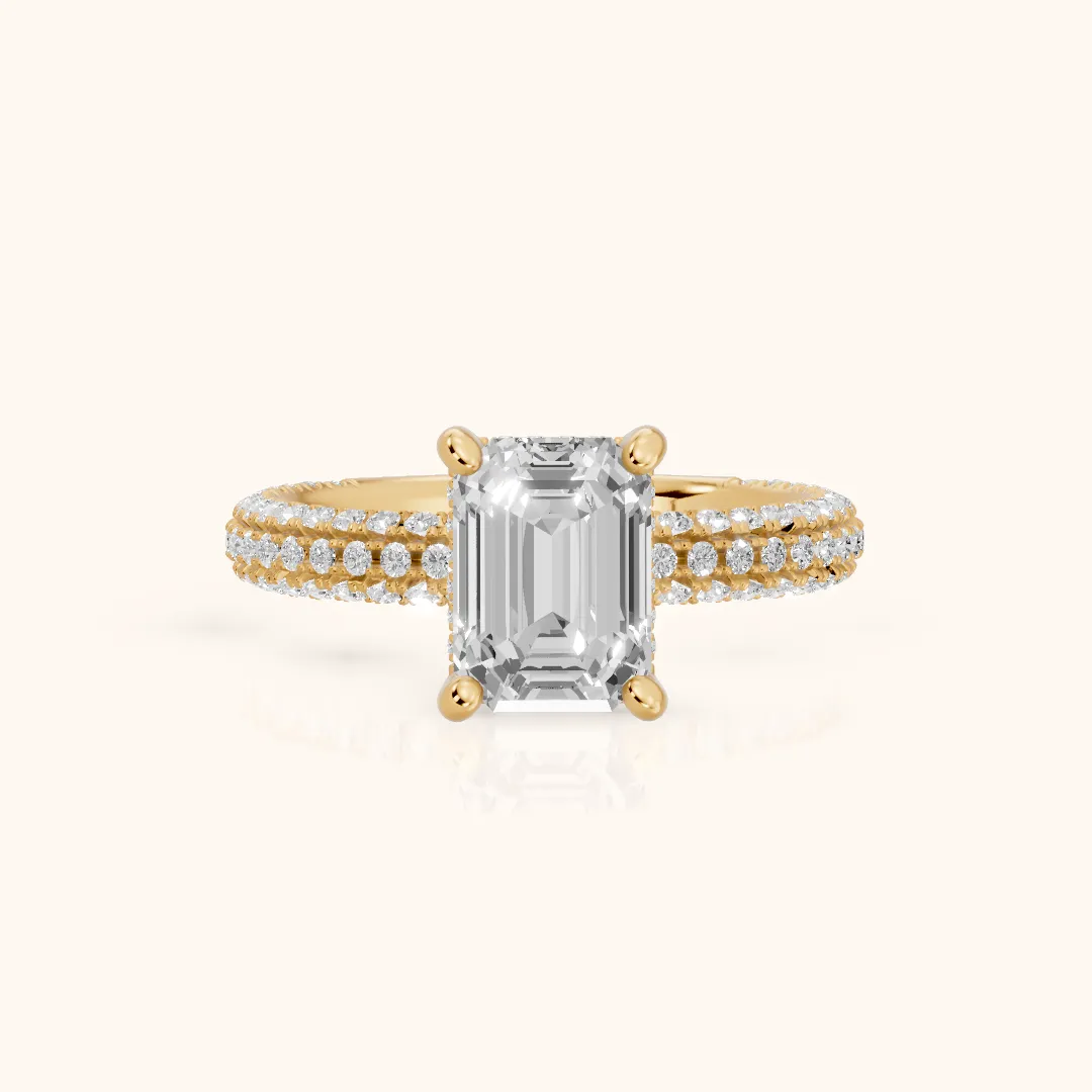 Mira Hidden Halo Micropavé Emerald Diamond Engagement Ring in Yellow Gold — view 2