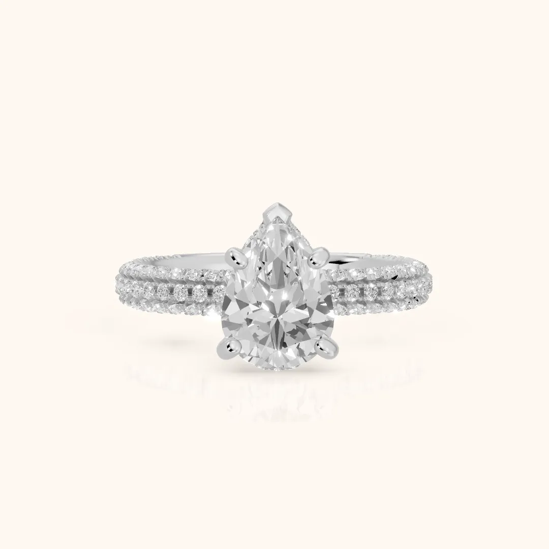 Mira Hidden Halo Micropavé Pear Diamond Engagement Ring in Platinum — view 2