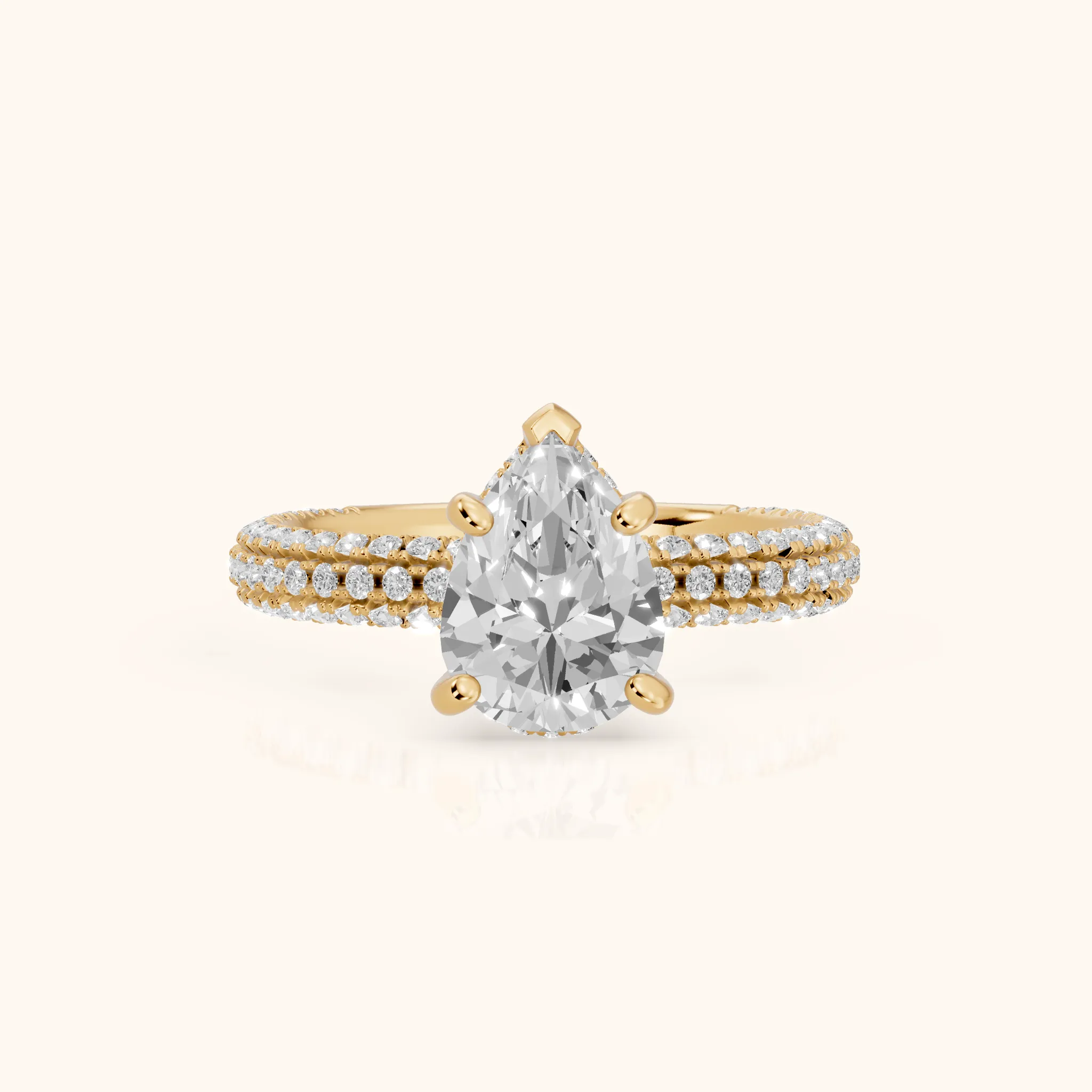 Mira Hidden Halo Micropavé Pear Diamond Engagement Ring in Yellow Gold — view 1