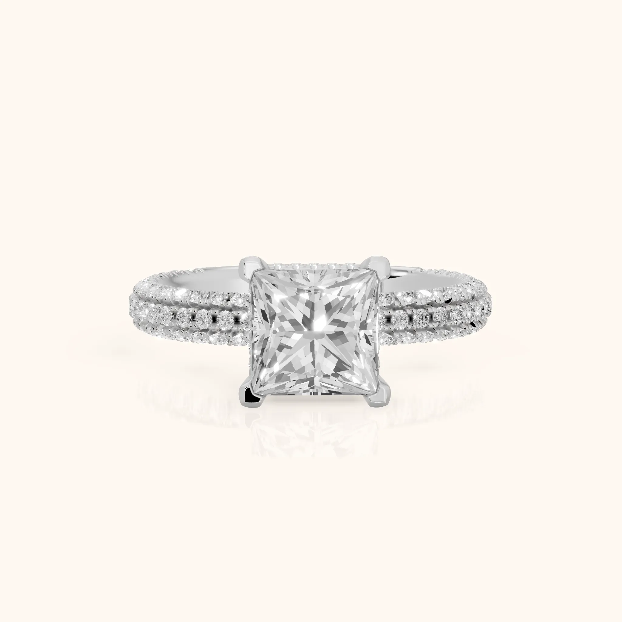 Mira Hidden Halo Micropavé Princess Diamond Engagement Ring in Platinum — view 1