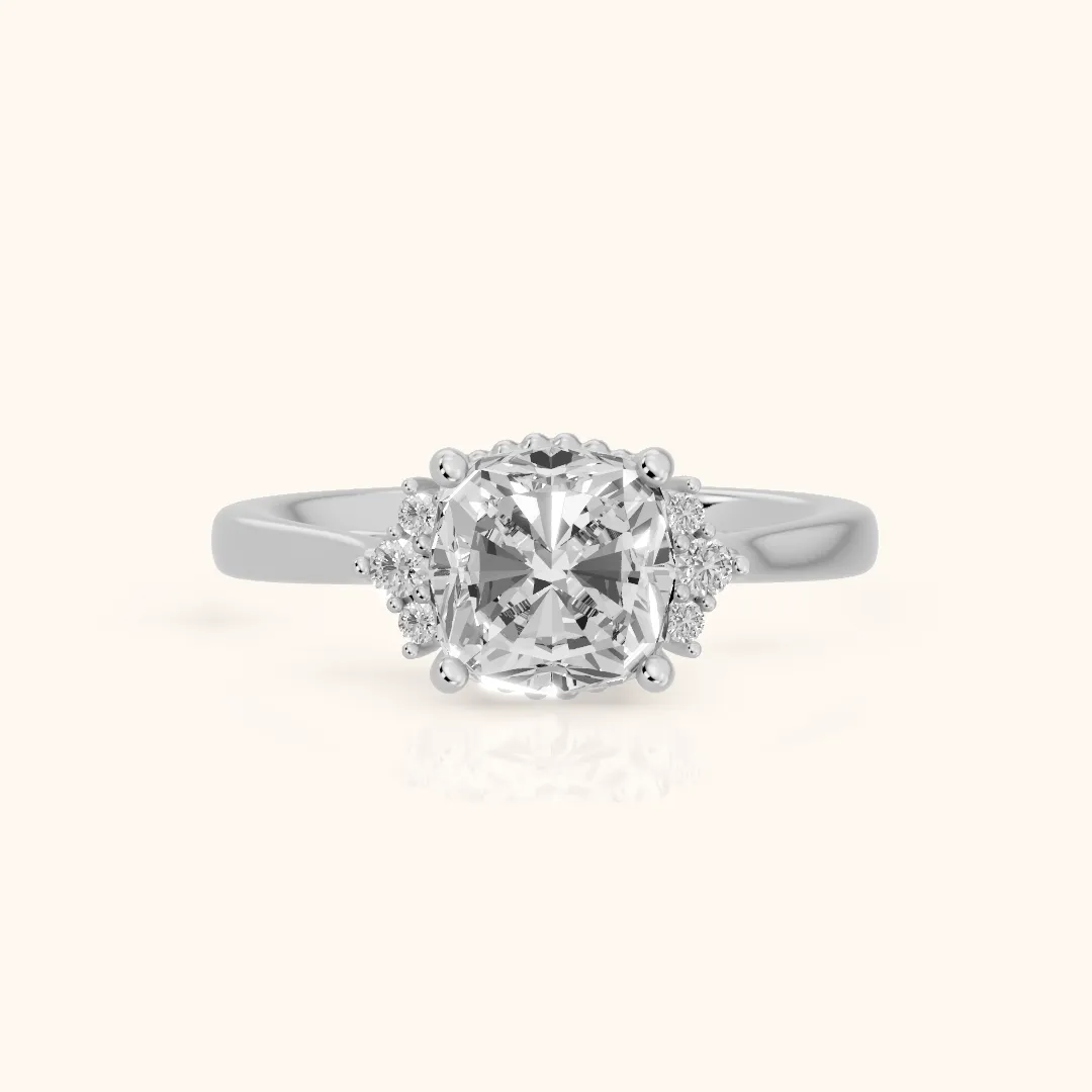 Paola Milgrain Pavé Cushion Diamond Engagement Ring in Silver — view 2