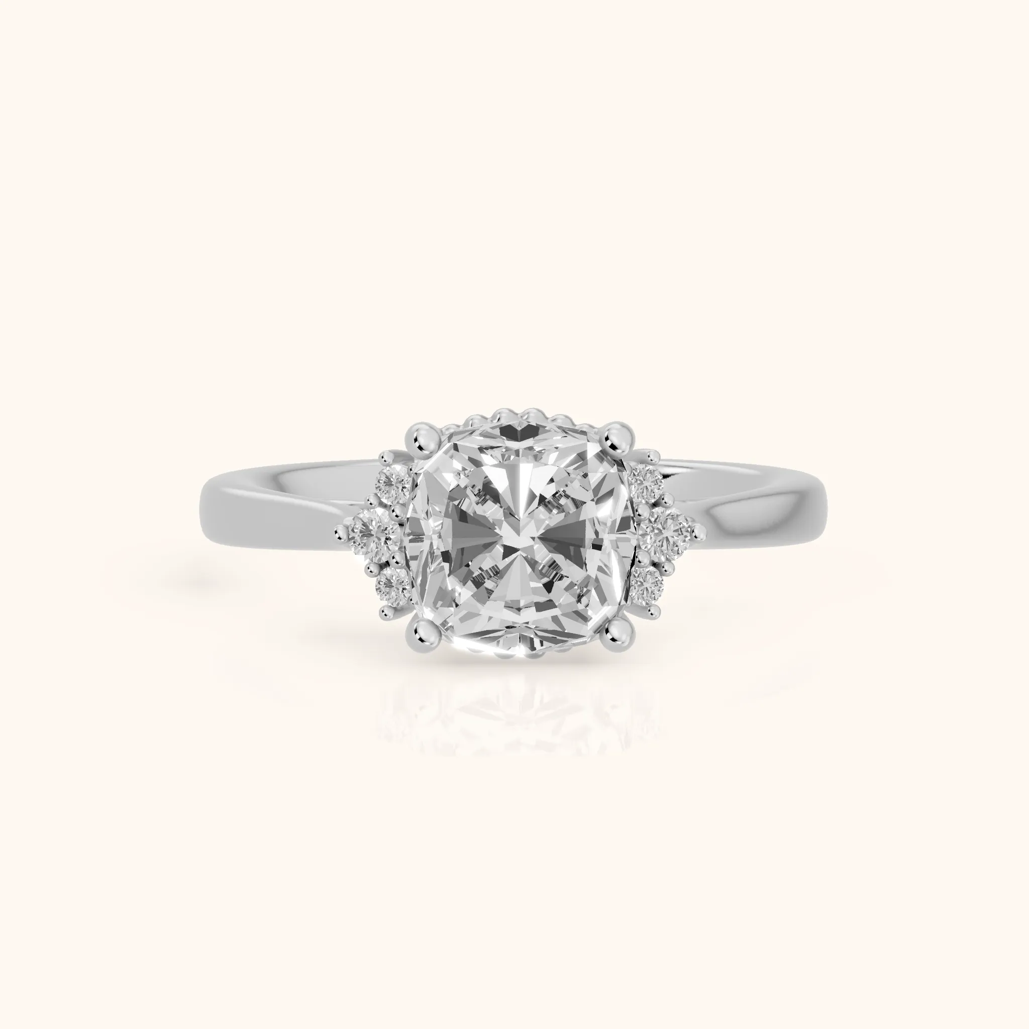 Paola Milgrain Pavé Cushion Diamond Engagement Ring in Silver — view 1