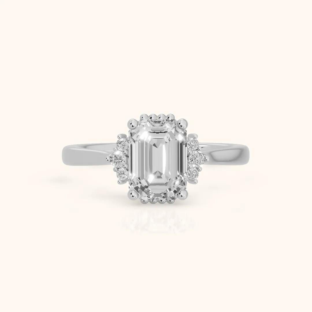 Paola Milgrain Pavé Emerald Diamond Engagement Ring in Platinum — view 2