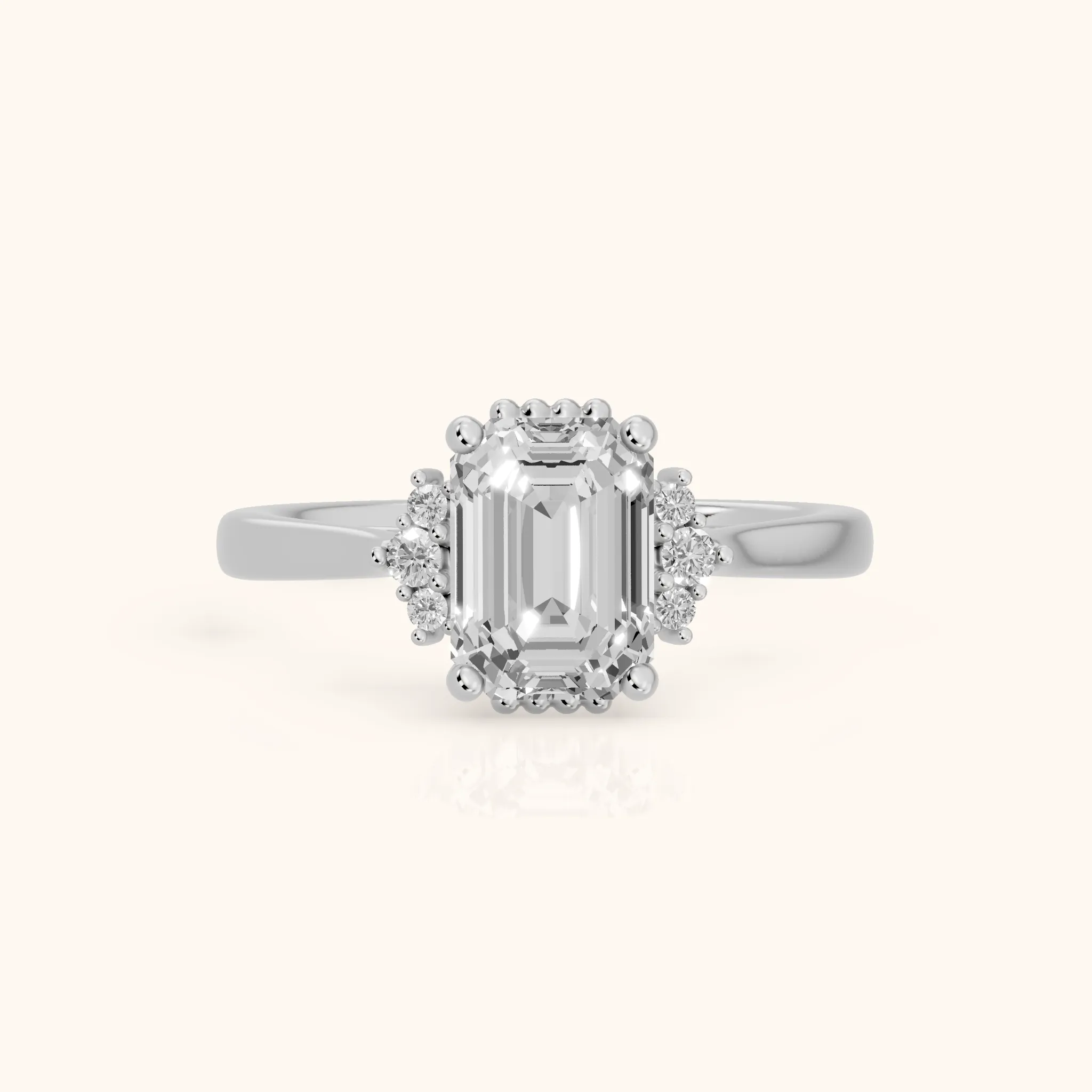 Paola Milgrain Pavé Emerald Diamond Engagement Ring in Platinum — view 1