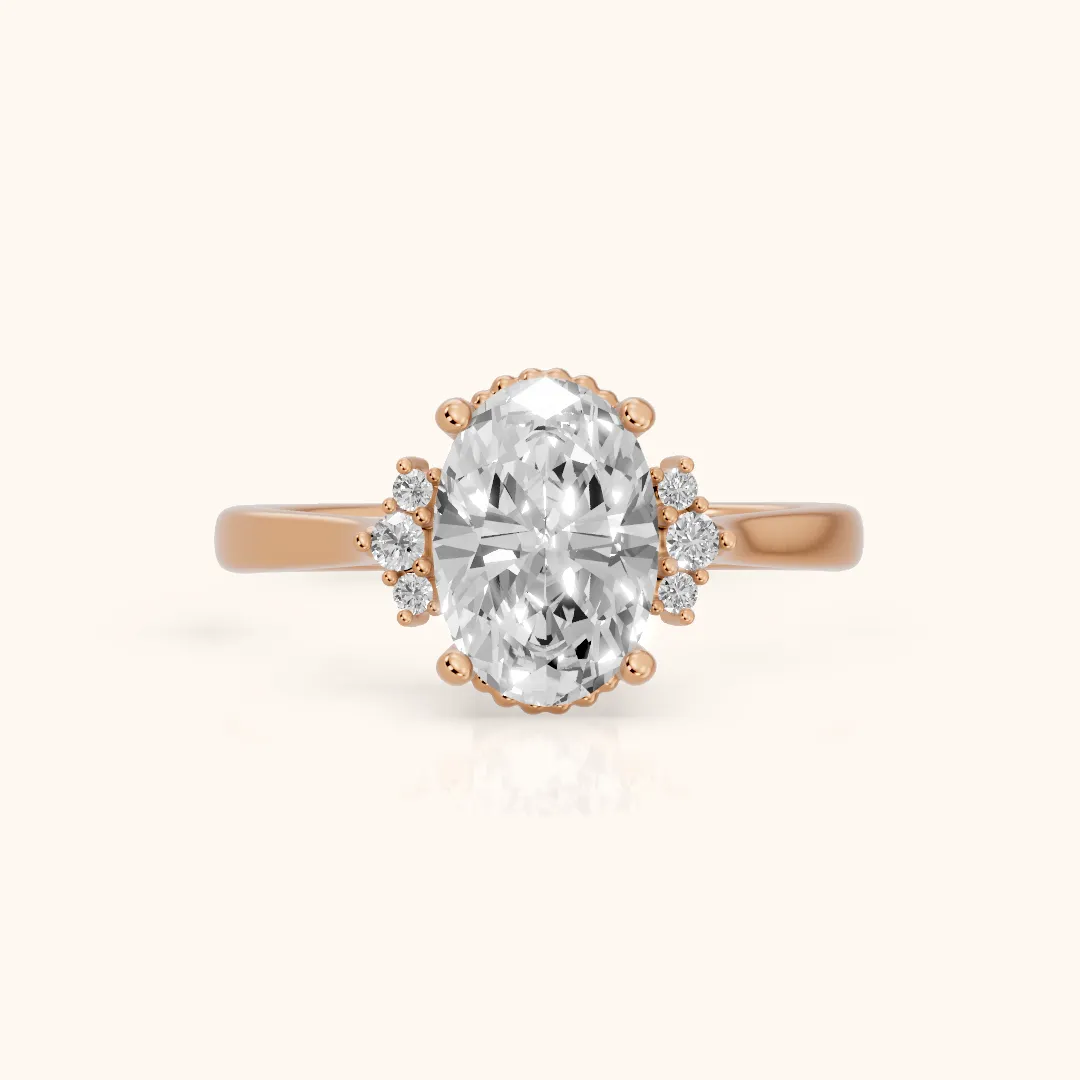 Paola Milgrain Pavé Oval Diamond Engagement Ring in Rose Gold — view 2