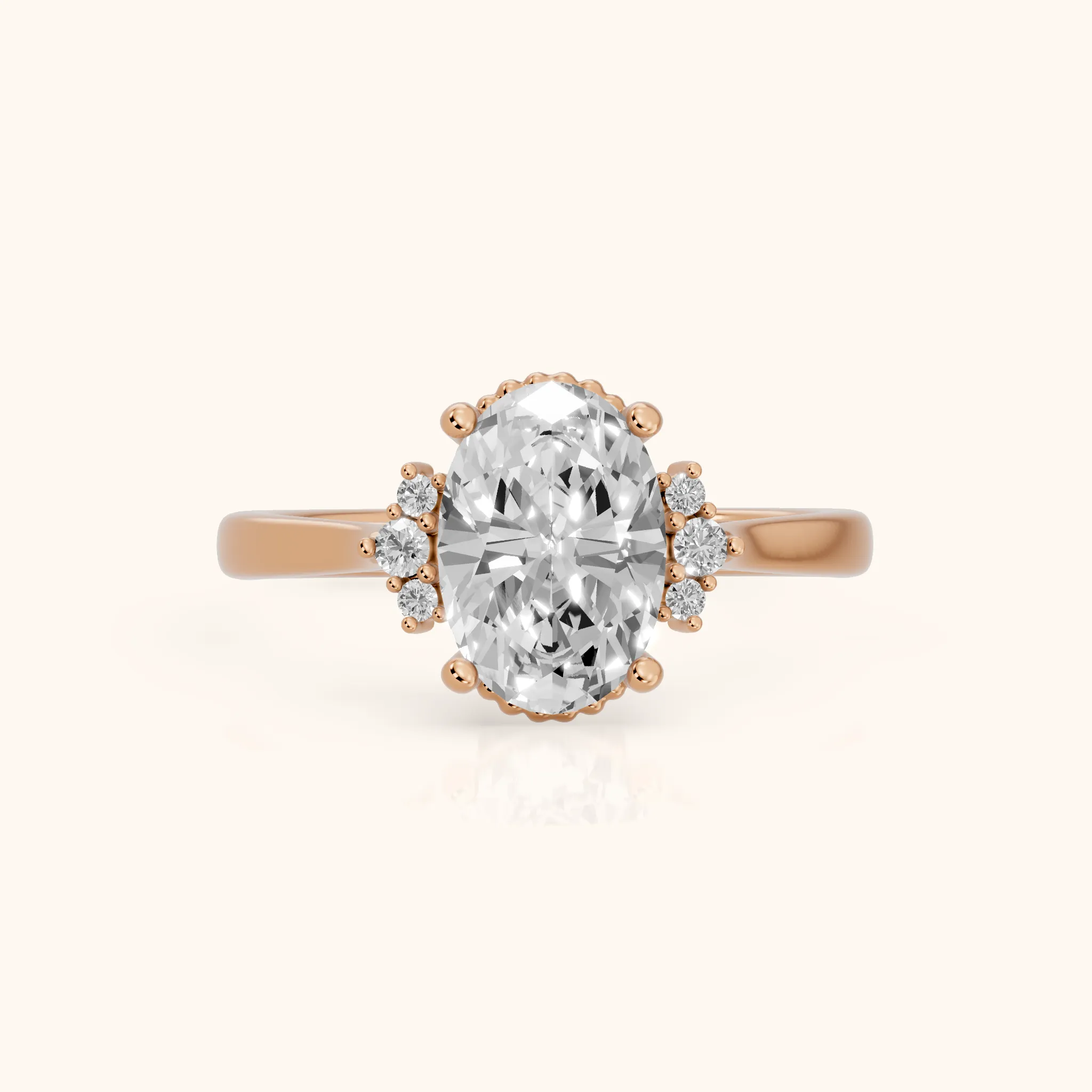 Paola Milgrain Pavé Oval Diamond Engagement Ring in Rose Gold — view 1
